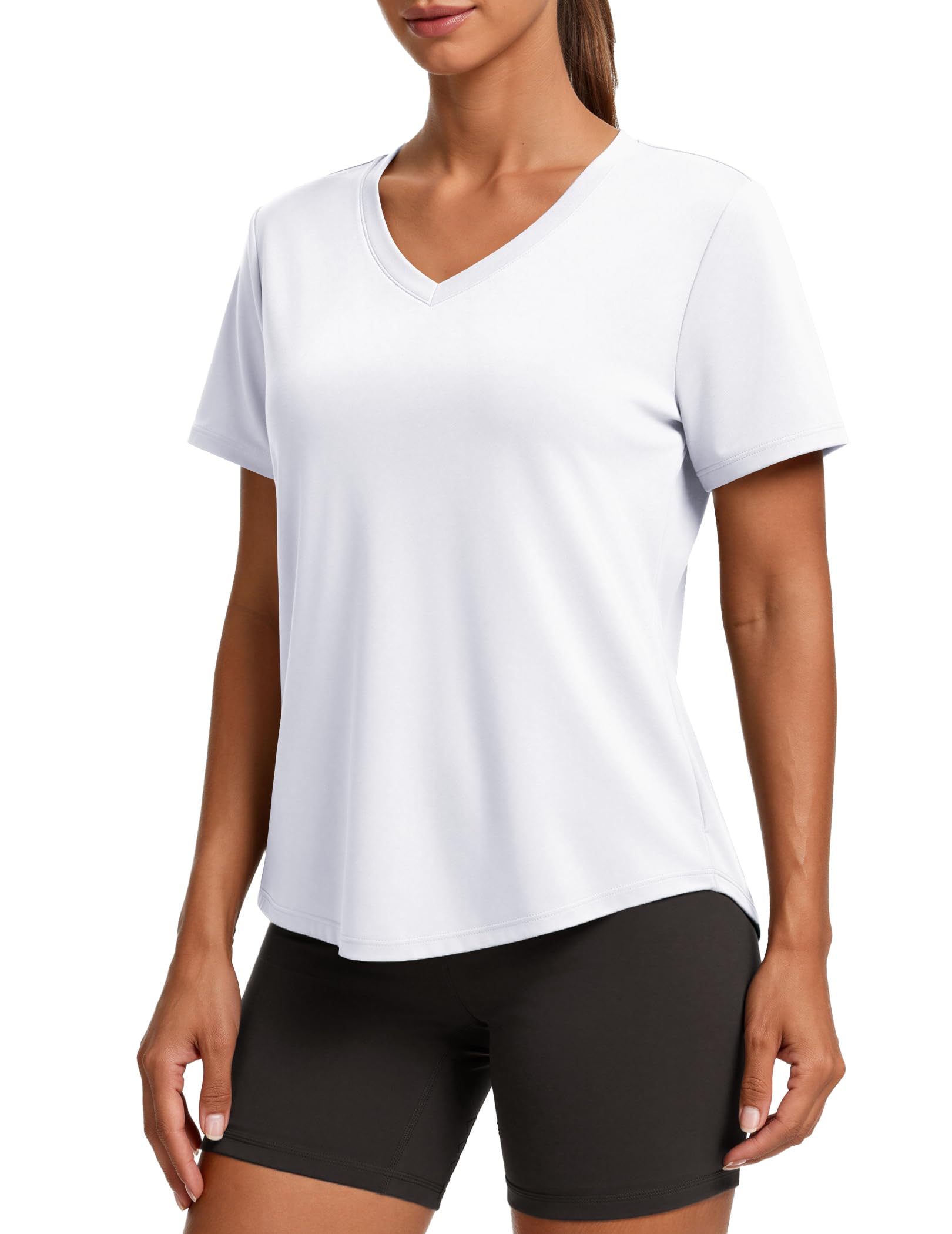 PINSPARK Soft Workout Tops for Women Short Sleeve V Neck Moisture Wicking UPF 50+ Sun Protection Quick Dry Gym Shirts