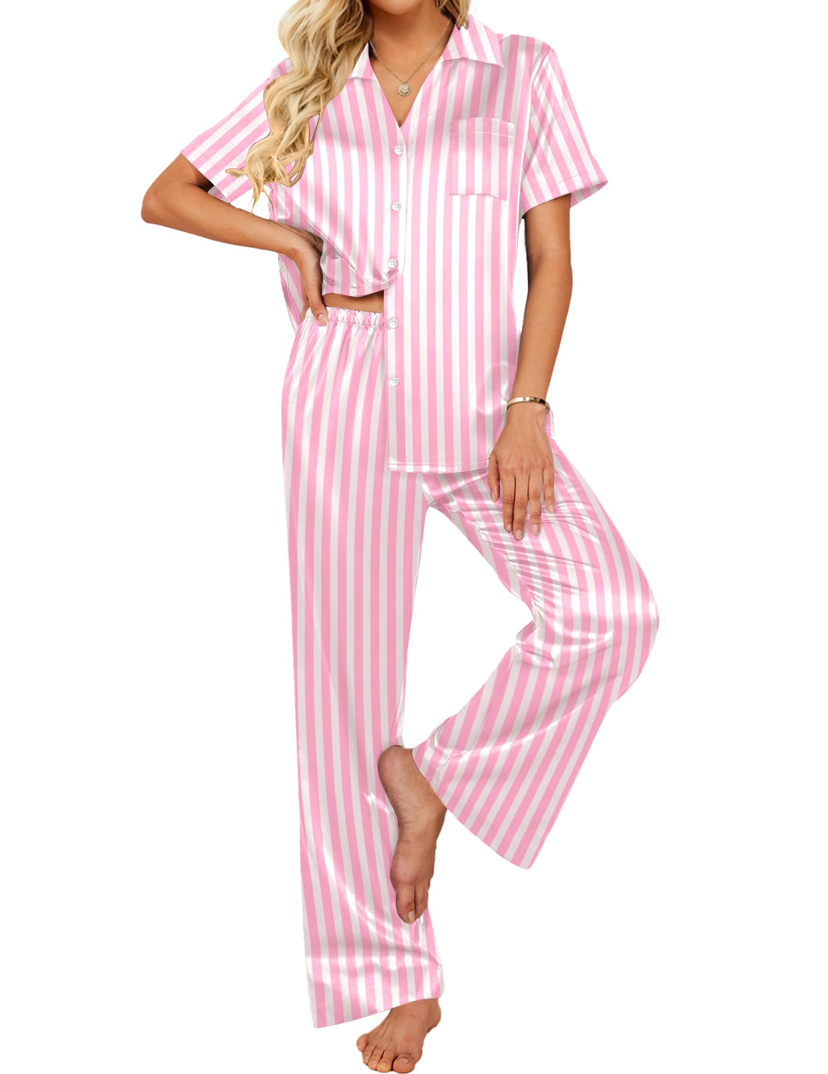 Ekouaer Silk Pajamas for Womens Set 2 Piece Fall Pjs Button Down Sleepwear