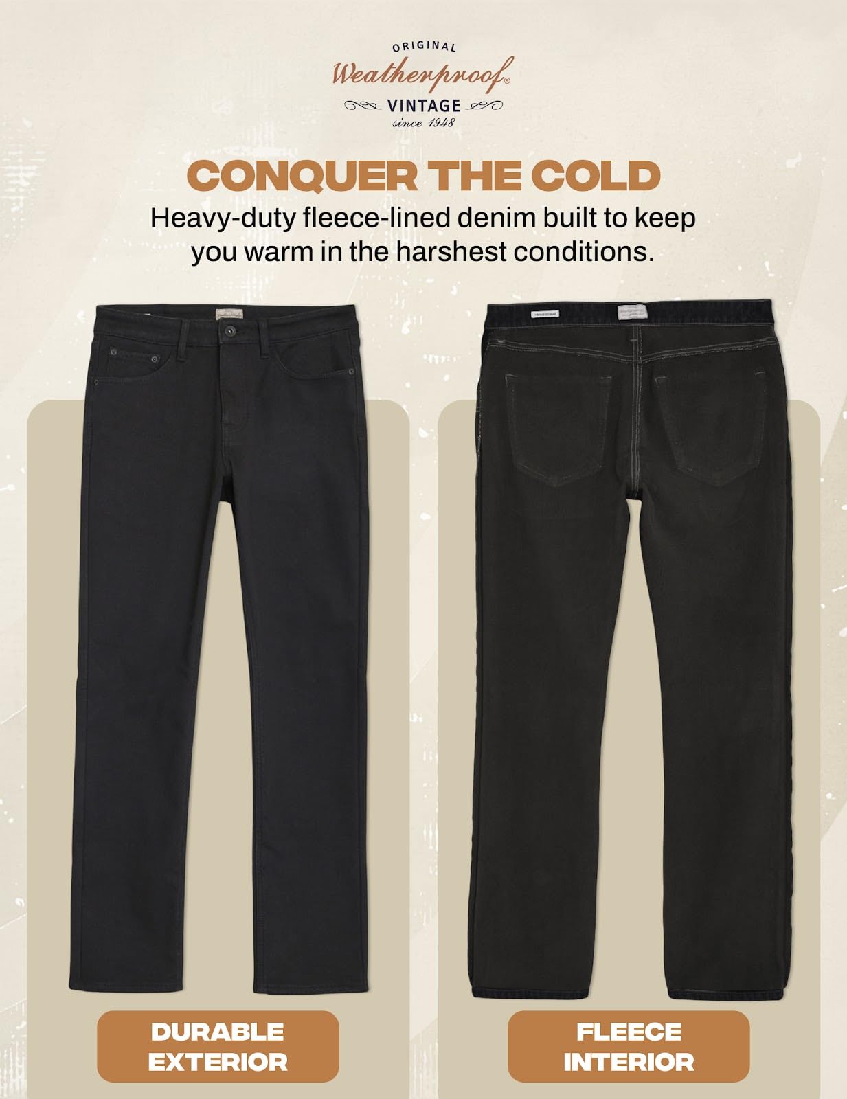 Weatherproof Vintage Fleece Lined Jeans Men - Regular Fit | Soft & Warm, Cold Weather Insulated Fleece Winter Pants for Men