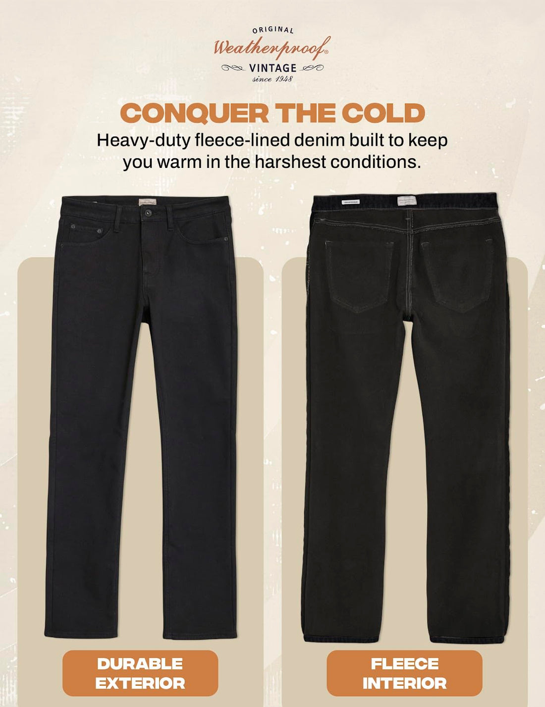 Weatherproof Vintage Fleece Lined Jeans Men - Regular Fit | Soft & Warm, Cold Weather Insulated Fleece Winter Pants for Men