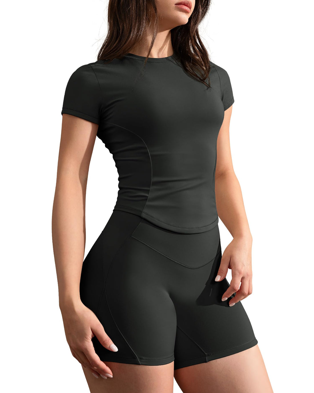 GYM RAINBOW Short Sleeve Workout Tops for Women, Cropped Workout Shirts Slim Fit Crew Neck Athletic Gym Running T Shirts