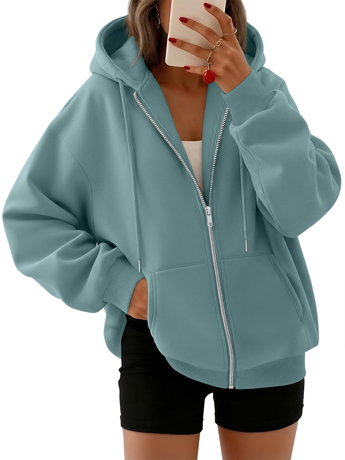 Trendy Queen Womens Zip Up Hoodies 2026 Oversized Sweatshirt | Spring Fall Layering Jacket with Pockets, Casual Track Outfits, Cozy Fleece Winter Clothes