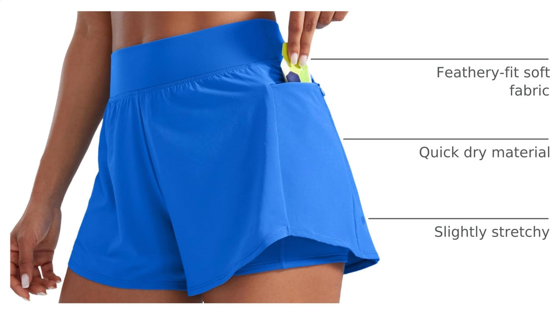CRZ YOGA 2 in 1 Double Layer Running Shorts 3" | High Waisted, Quick Dry, Lightweight, Zip Pockets, for Women