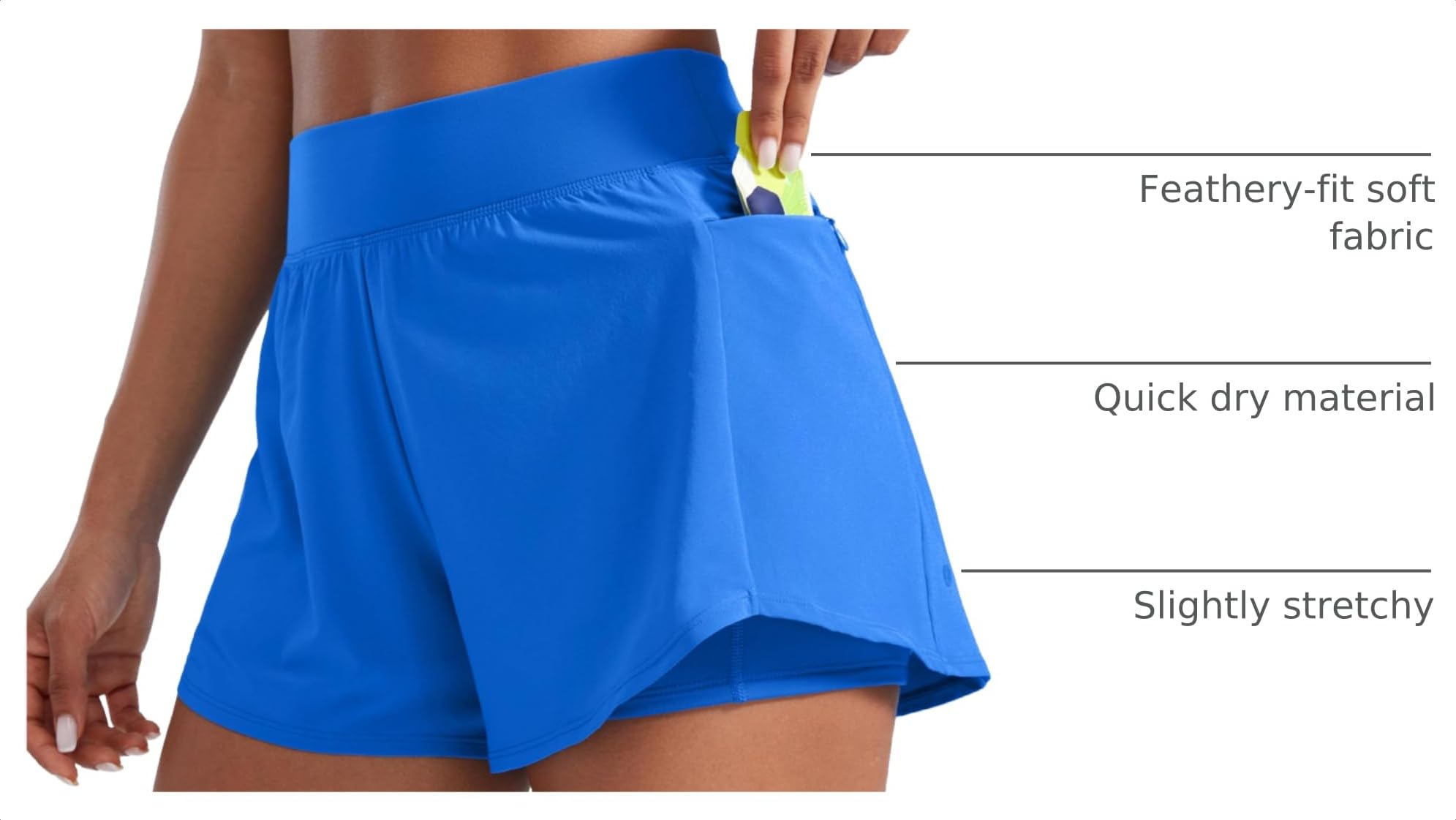 CRZ YOGA 2 in 1 Double Layer Running Shorts 3" | High Waisted, Quick Dry, Lightweight, Zip Pockets, for Women
