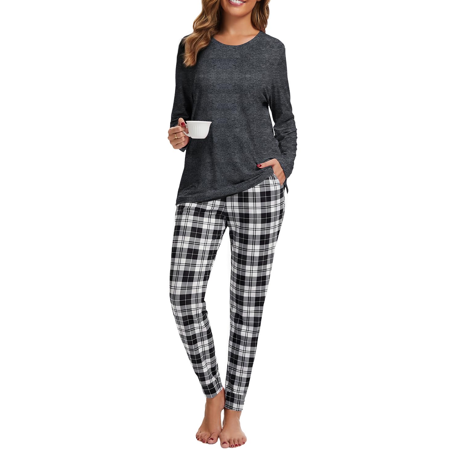 2 Piece Pjs Set For Womens Pajamas Lounge Set Long Sleeve Joggers Pants Sleepwear with Pockets