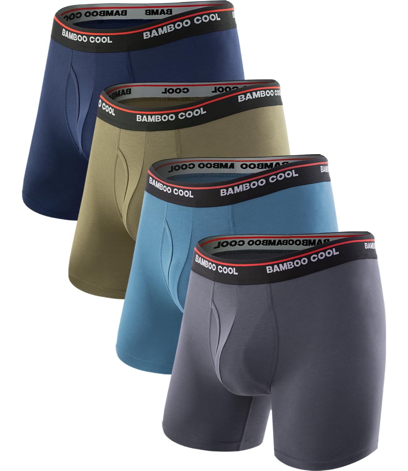 BAMBOO COOL Men's Underwear Boxer Briefs Fly with Built-in 3D Pouch Comfortable Cool Underwear for Men 4 Pack
