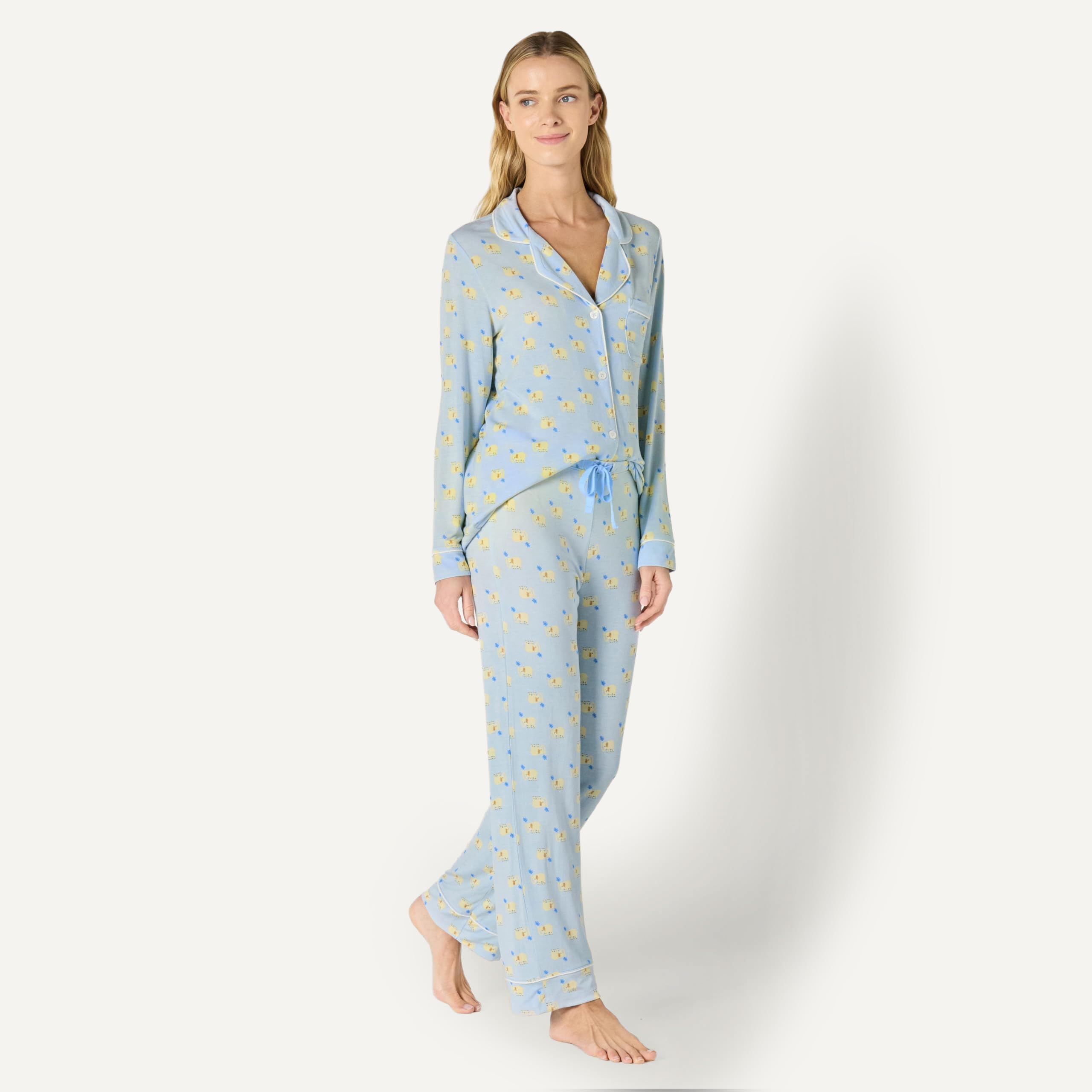 Amazon Essentials x Sofia Grainge Women's Stretch Modal Long-Sleeve Button-Front Top and Full-Length Bottom Pajama Set