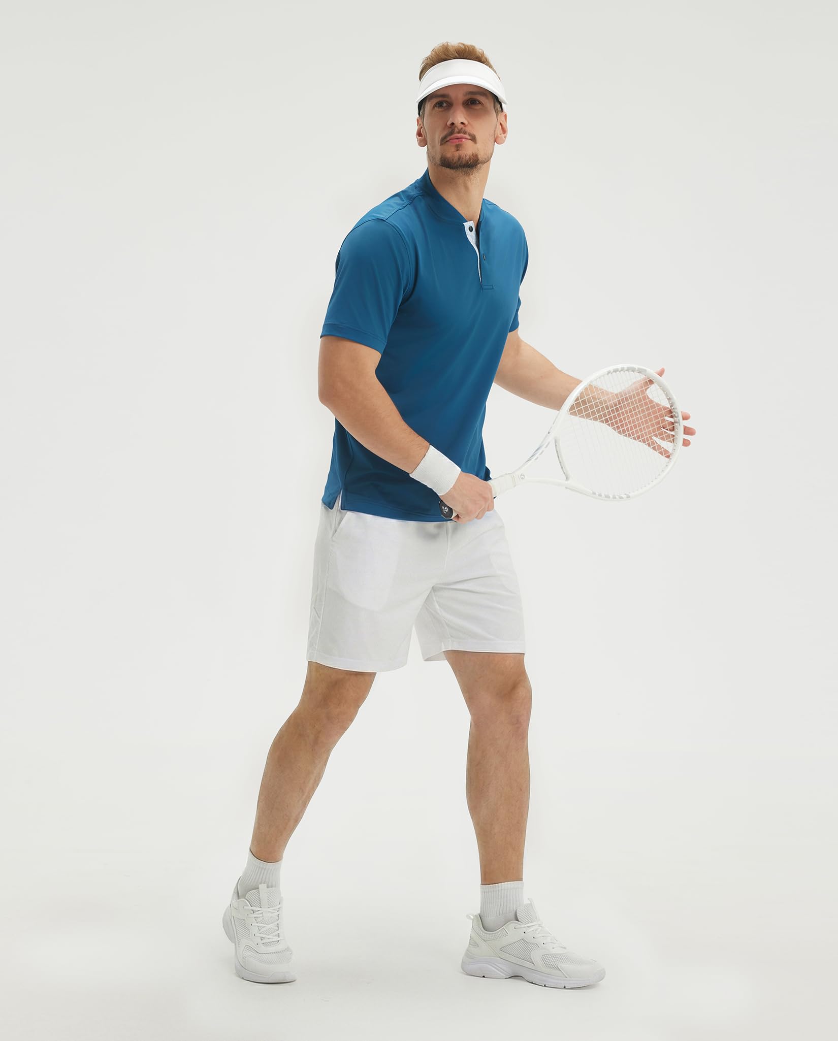 M MAELREG Mens Golf Shirts Collarless Performance Dry Fit Moisture Wicking Casual Solid Short Sleeve Henley Shirts for Men
