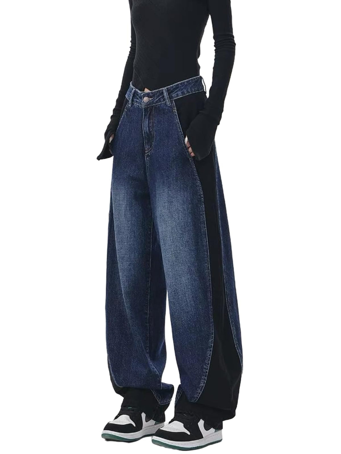 EMMIOL Women Baggy Jeans High Waist Boyfriend Streetwear Vintage Jeans Wide Leg Denim Pants