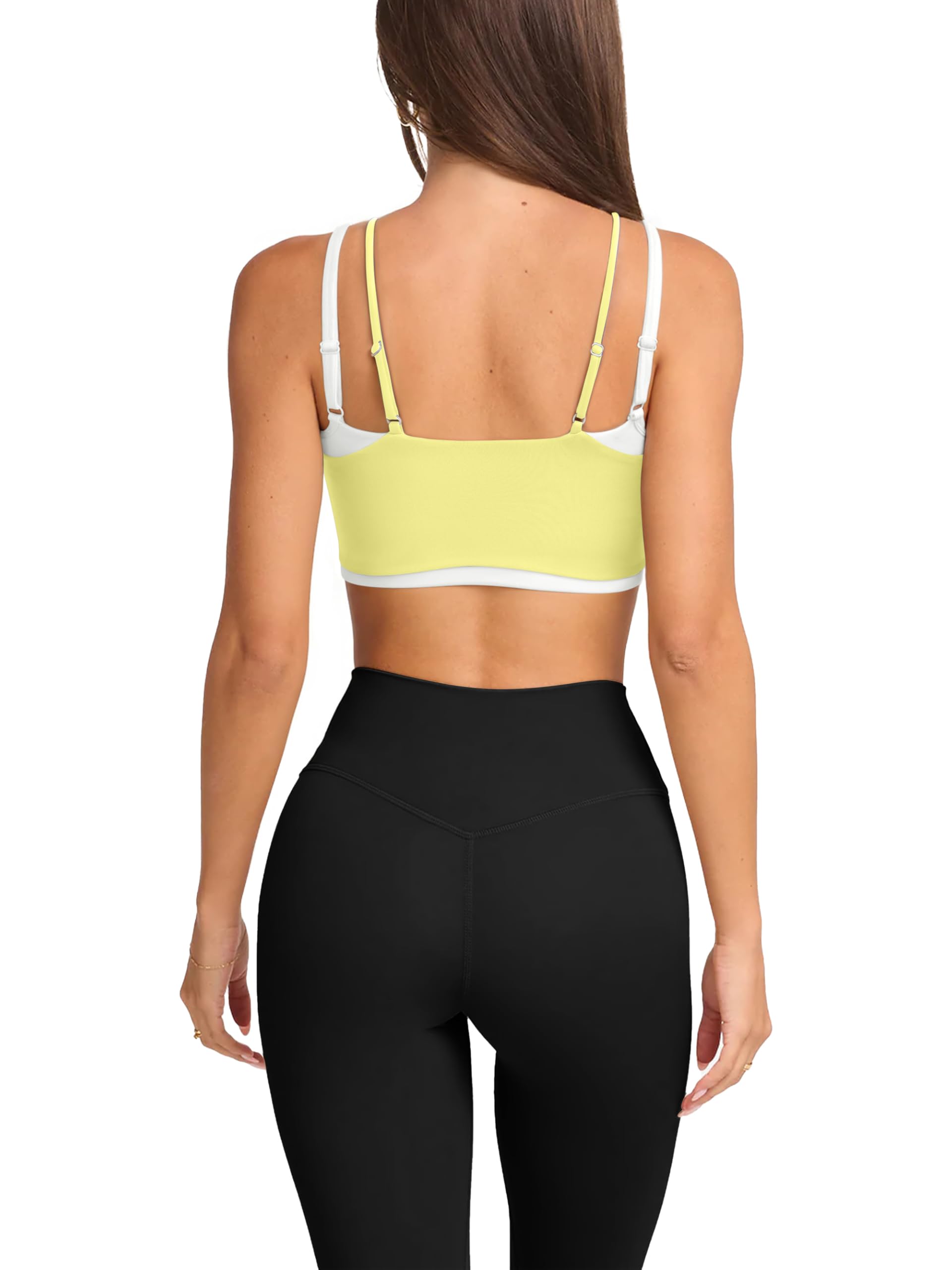 LASLULU Womens Double Layered Sports Bra Adjustable Spaghetti Straps Sexy Scoop Neck Wireless Padded Workout Yoga Crop Tops