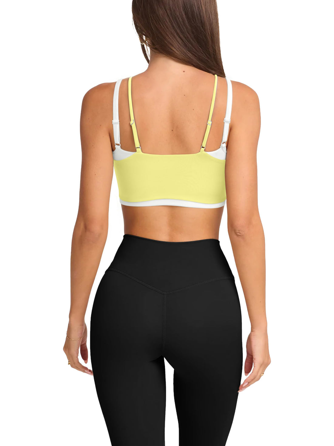 LASLULU Womens Double Layered Sports Bra Adjustable Spaghetti Straps Sexy Scoop Neck Wireless Padded Workout Yoga Crop Tops
