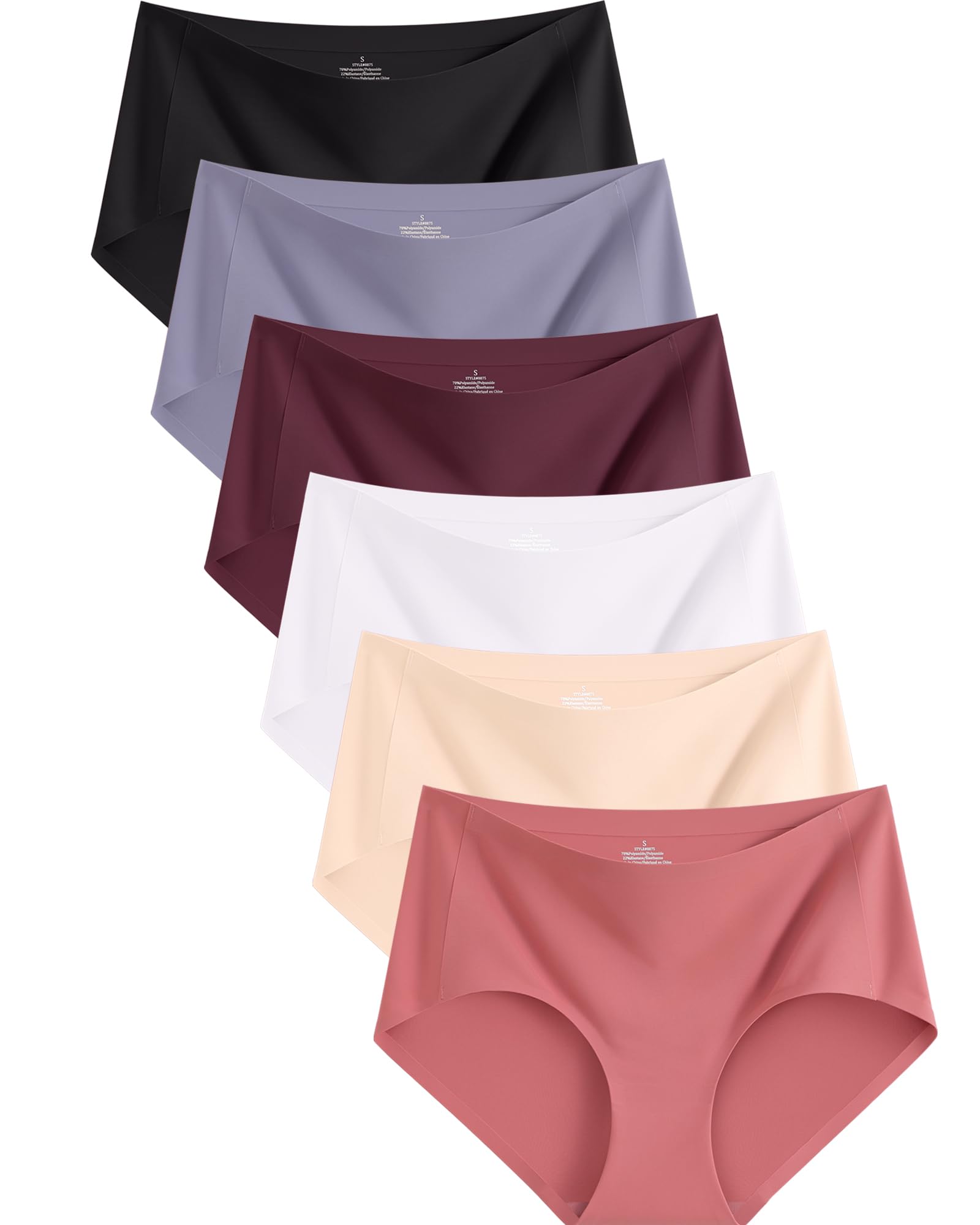 FINETOO 6 Pack Womens Seamless Underwear Full Coverage No Show Hipster Panties Sexy Stretchy Invisible Briefs Bikini Lingerie