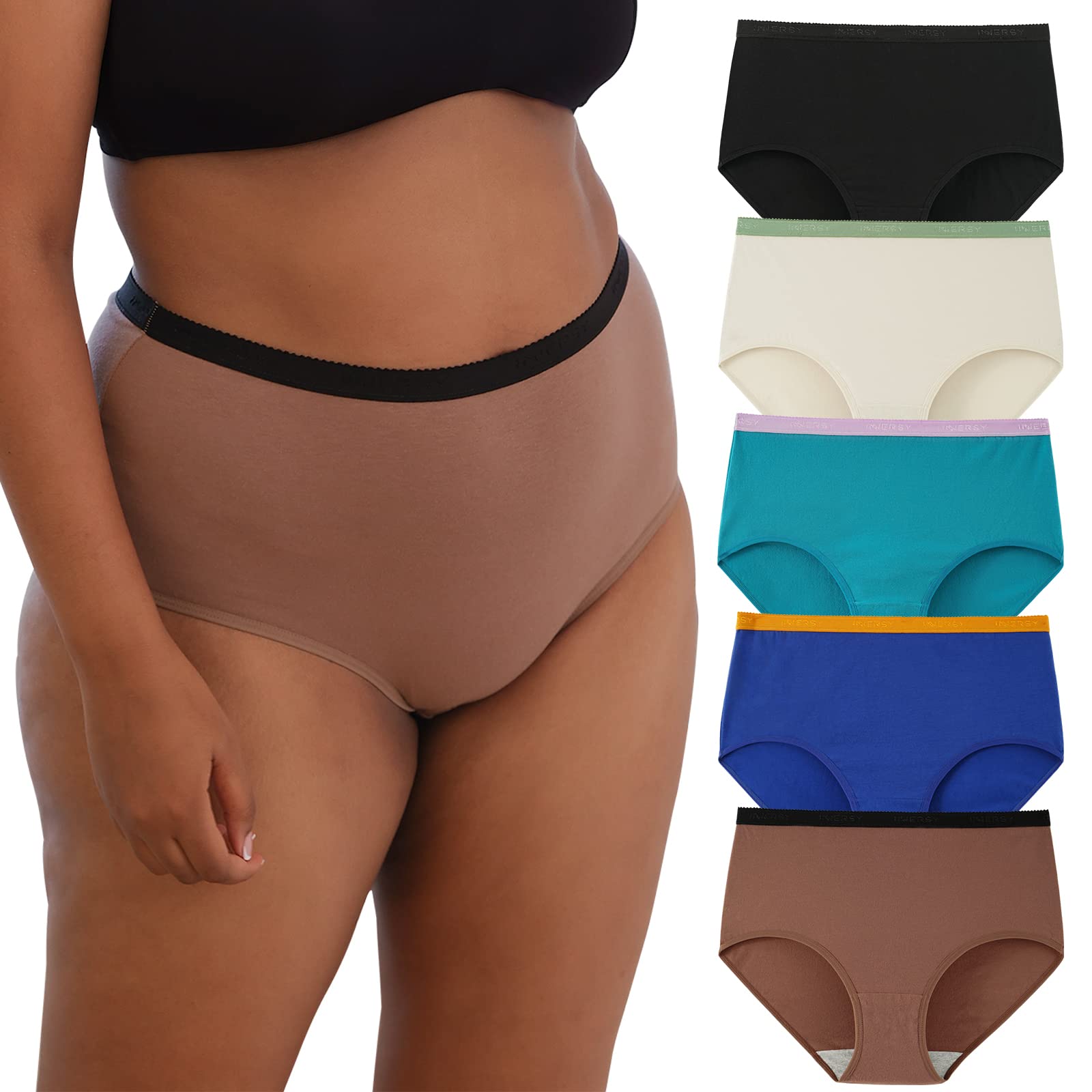 INNERSY Plus Size XL-6XL Big Curvy Woman Cotton Underwear High Waist Briefs 5-Pack