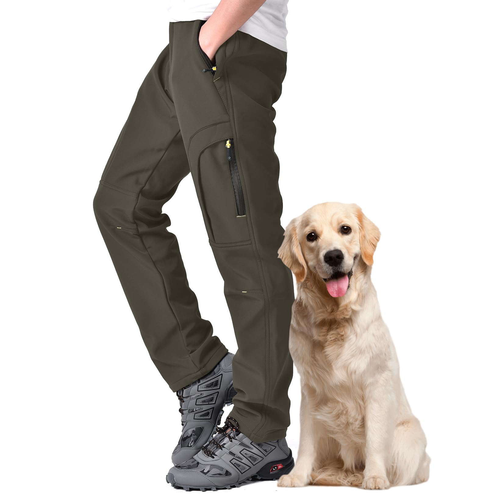 Toomett Men's hiking Snow Pants Skiing Winter Insulated Fleece lined Outdoor Water Repellent camping,walking,fishing