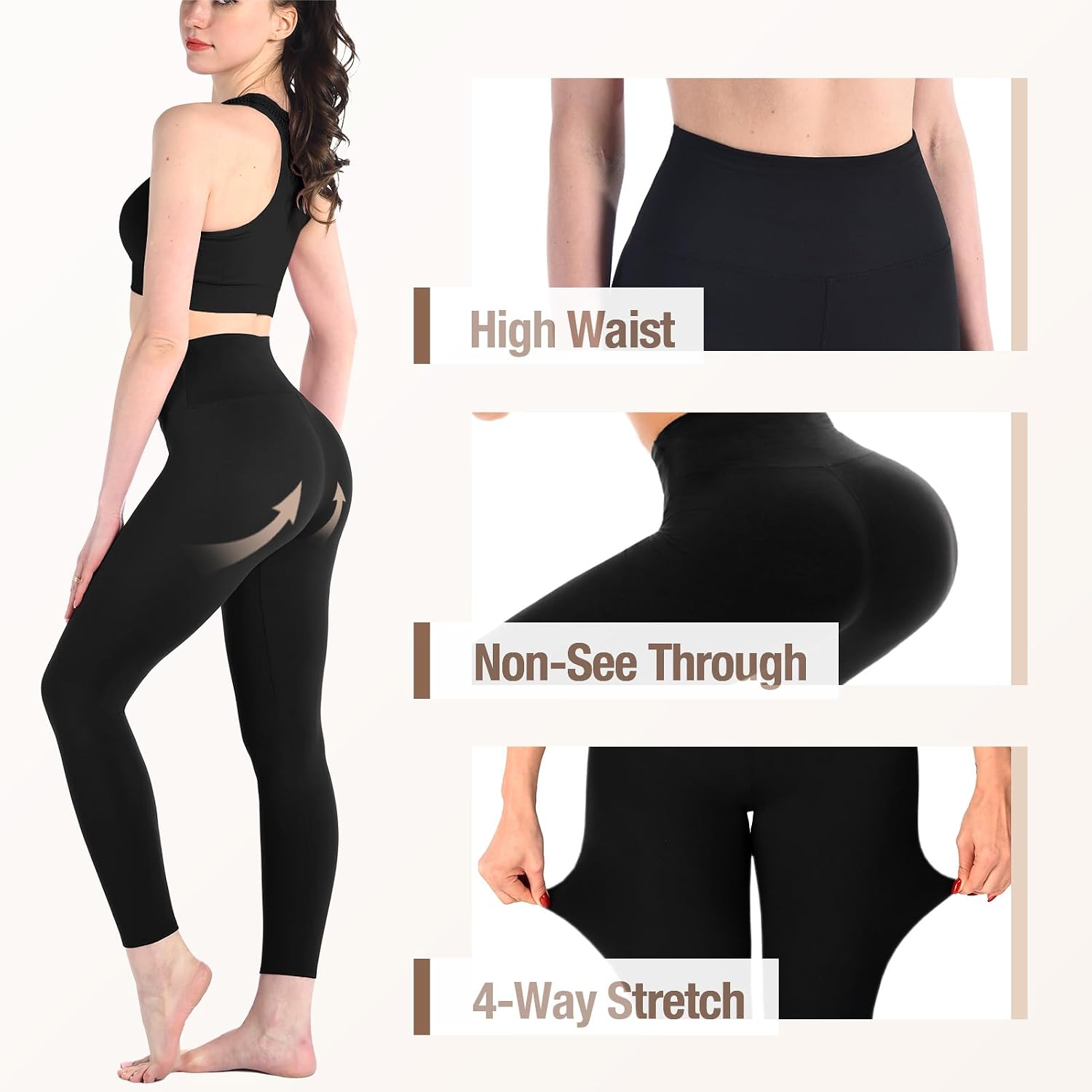 Leafigure 3 Pack Leggings for Women,High Waisted Soft Yoga Pants | High Waist,Non-See through,stretch fabric,butter soft,leggings pack,black leggings women,Workout,Running,Gym,Athletic