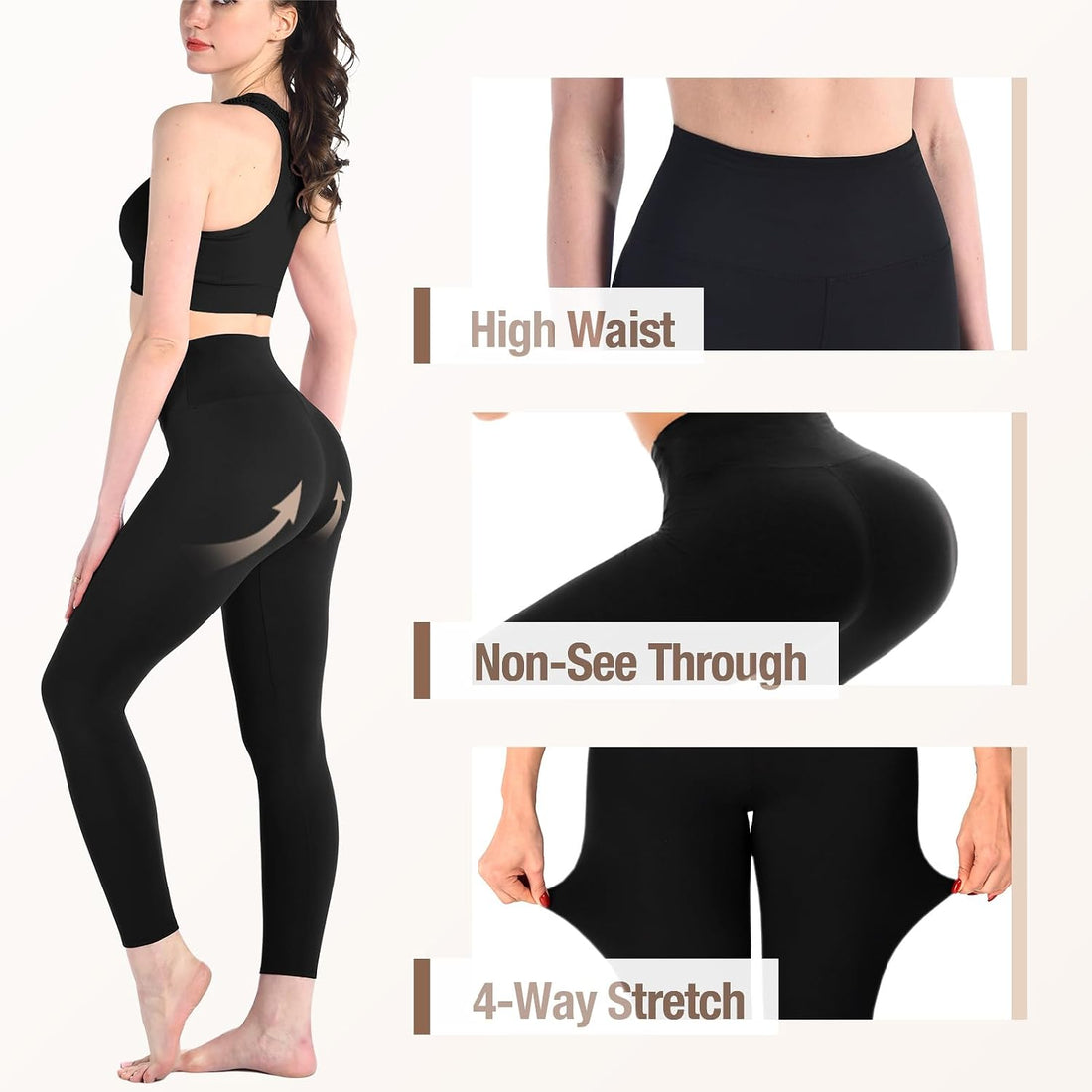 Leafigure 3 Pack Leggings for Women,High Waisted Soft Yoga Pants | High Waist,Non-See through,stretch fabric,butter soft,leggings pack,black leggings women,Workout,Running,Gym,Athletic