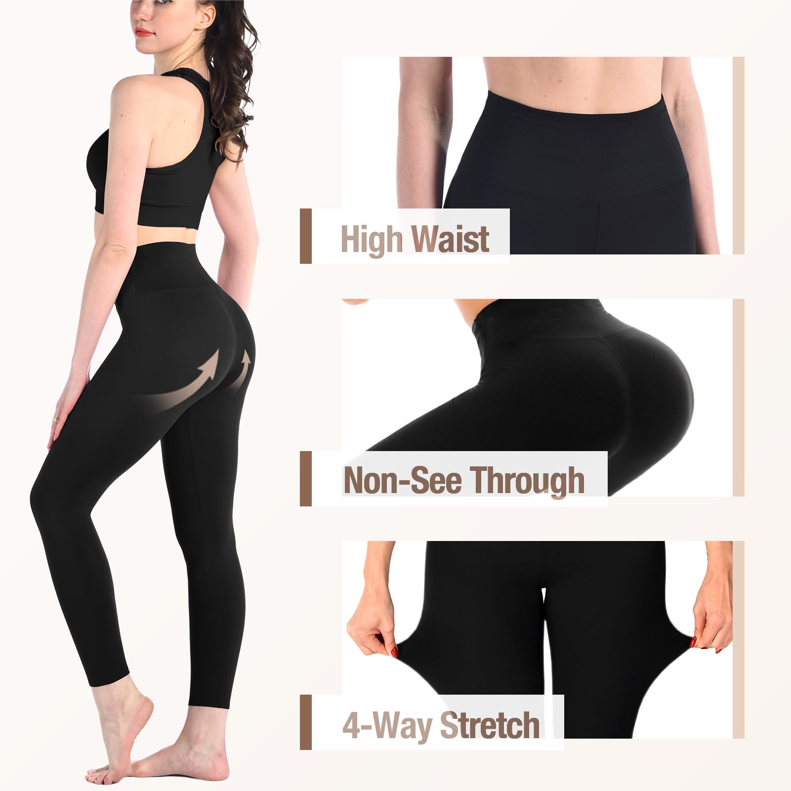 Leafigure 3 Pack Leggings for Women,High Waisted Soft Yoga Pants | High Waist,Non-See through,stretch fabric,butter soft,leggings pack,black leggings women,Workout,Running,Gym,Athletic