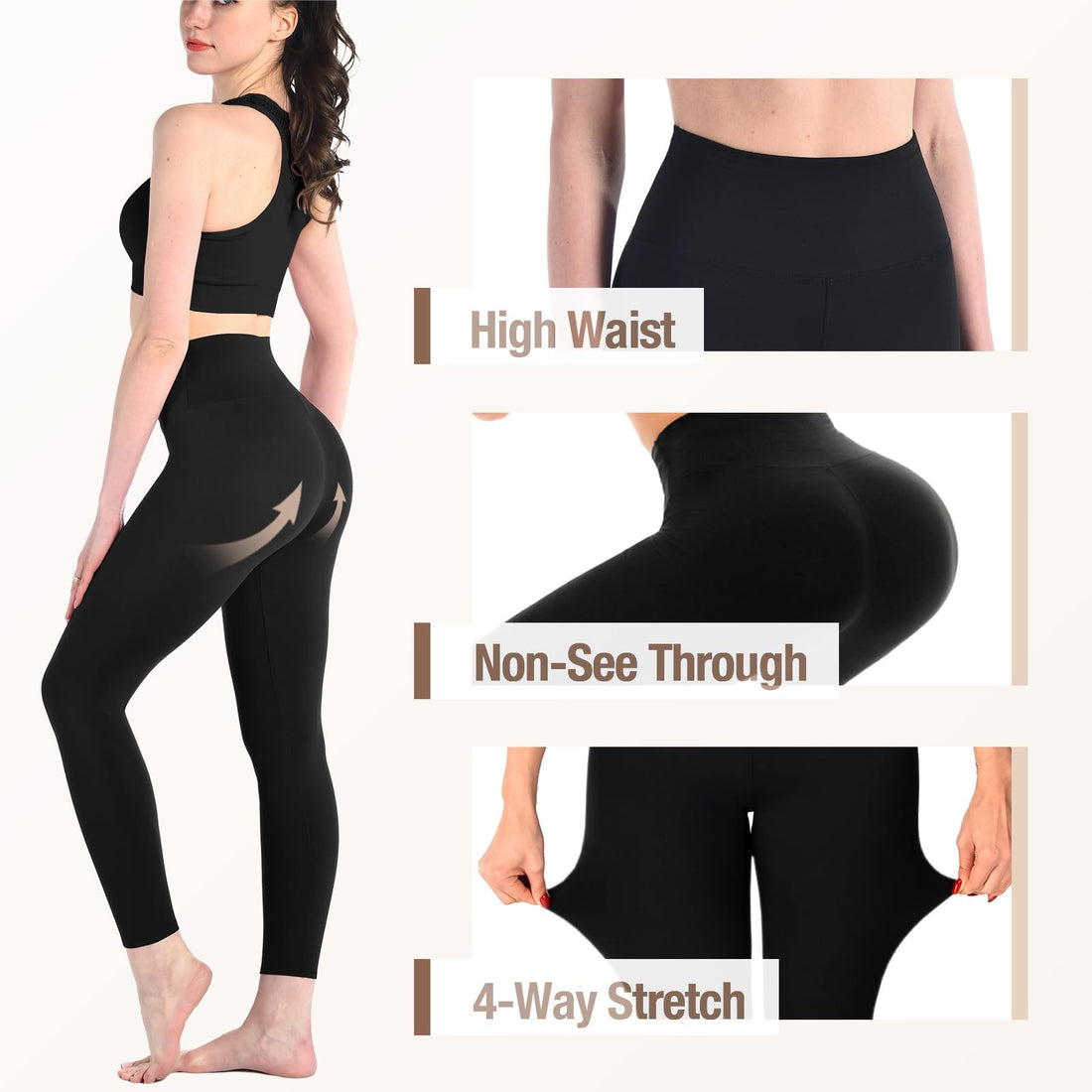Leafigure 3 Pack Leggings for Women,High Waisted Soft Yoga Pants | High Waist,Non-See through,stretch fabric,butter soft,leggings pack,black leggings women,Workout,Running,Gym,Athletic