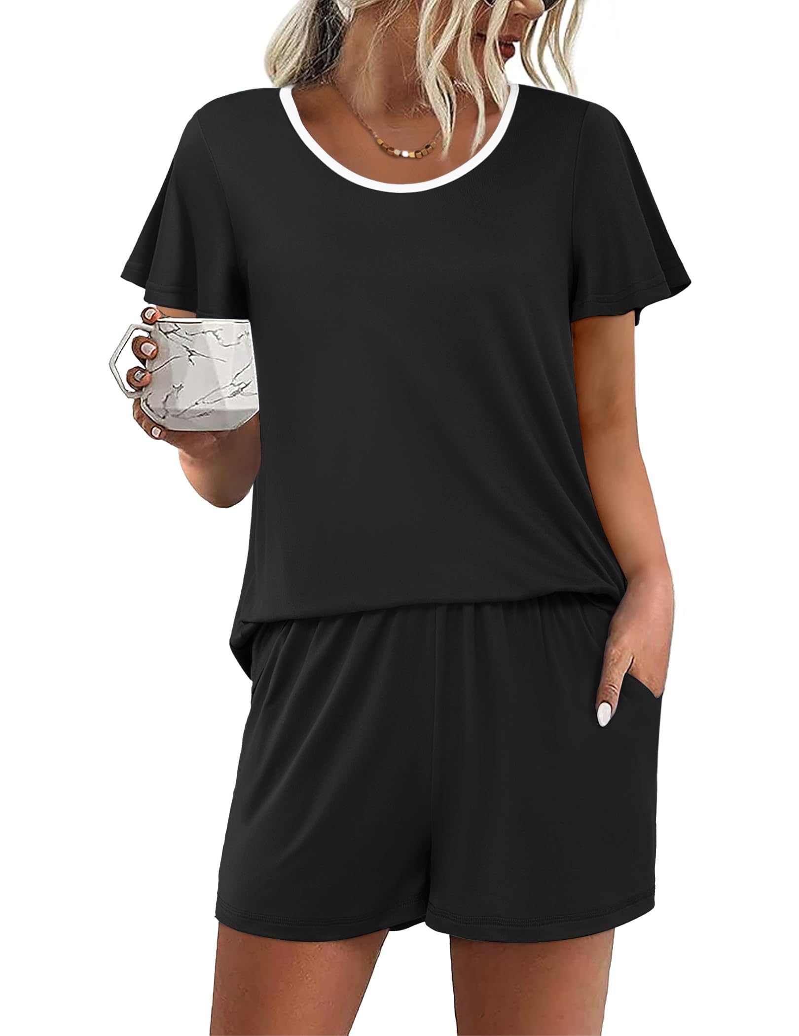 Ekouaer Womens Pajama Set Summer Short Sleeve Pjs Sleepwear Cute 2 Piece Lounge Sets S-XXL