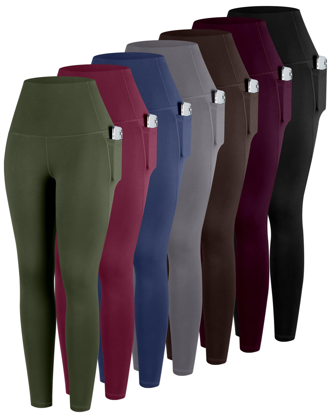 ATHVOTAR Leggings with Pockets for Women, 7 Packs High Waisted Workout Tummy Control Yoga Pants
