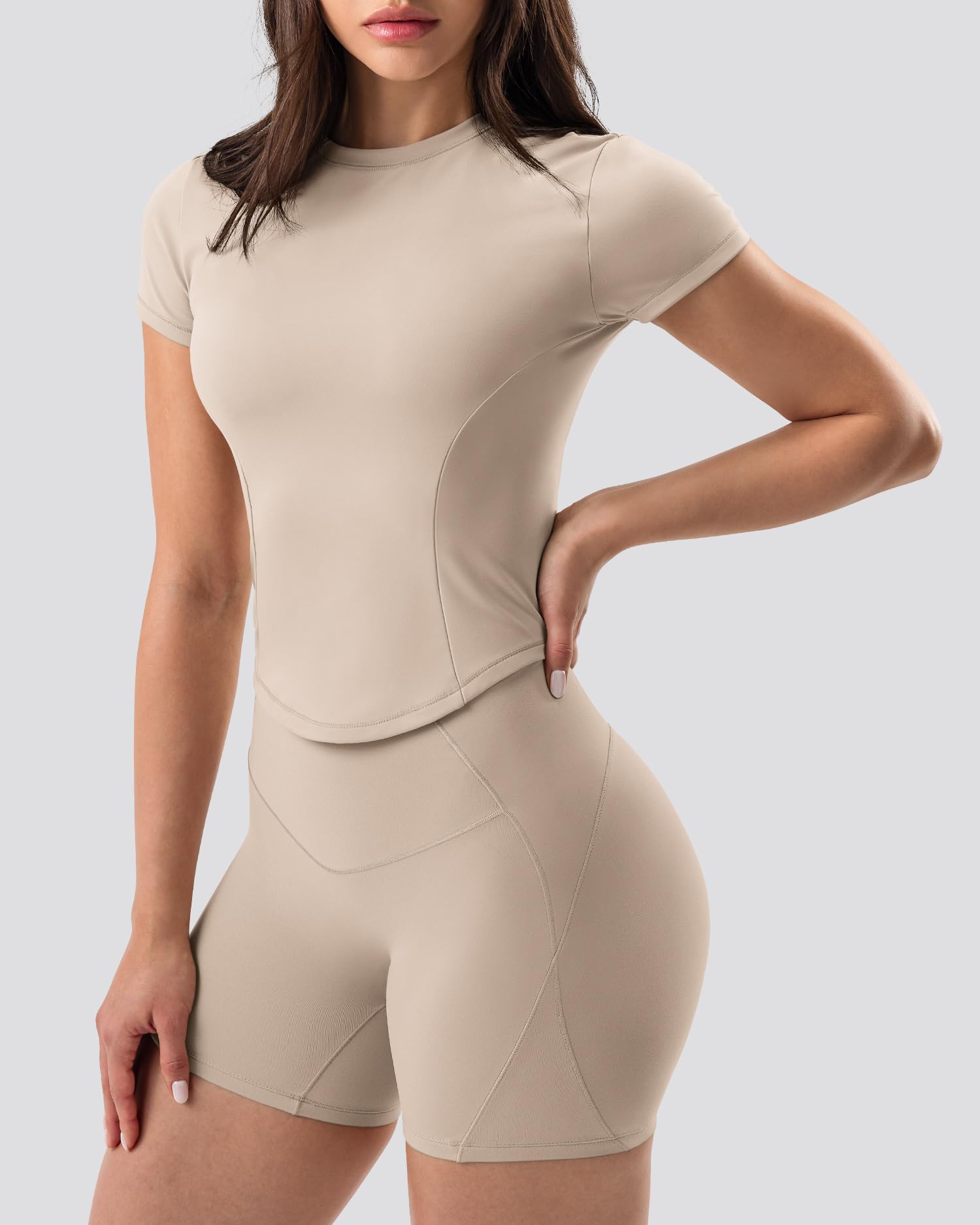 GYM RAINBOW Short Sleeve Workout Tops for Women, Cropped Workout Shirts Slim Fit Crew Neck Athletic Gym Running T Shirts