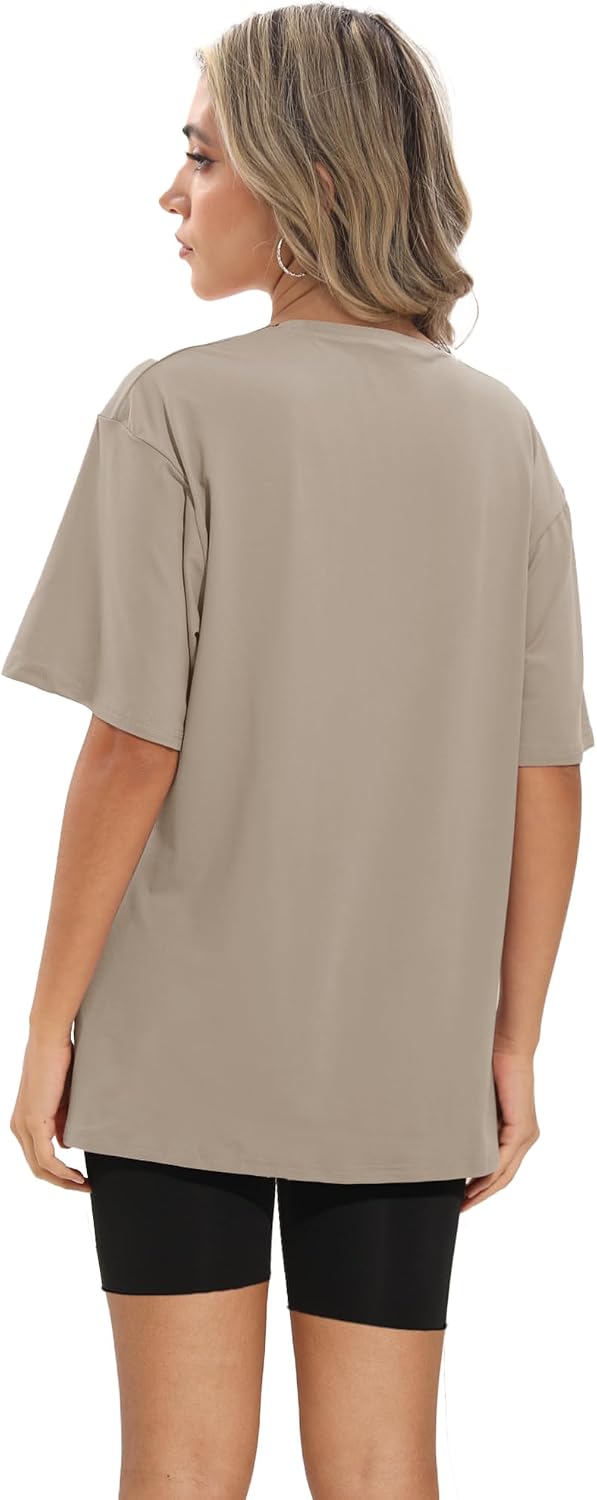 Kinglaman 4 Pack Oversized TShirts for Women Drop Shoulders Dry Fit Tops | Baggy quick dry crew neck tops, trendy oversized plus size gym & lounge tees