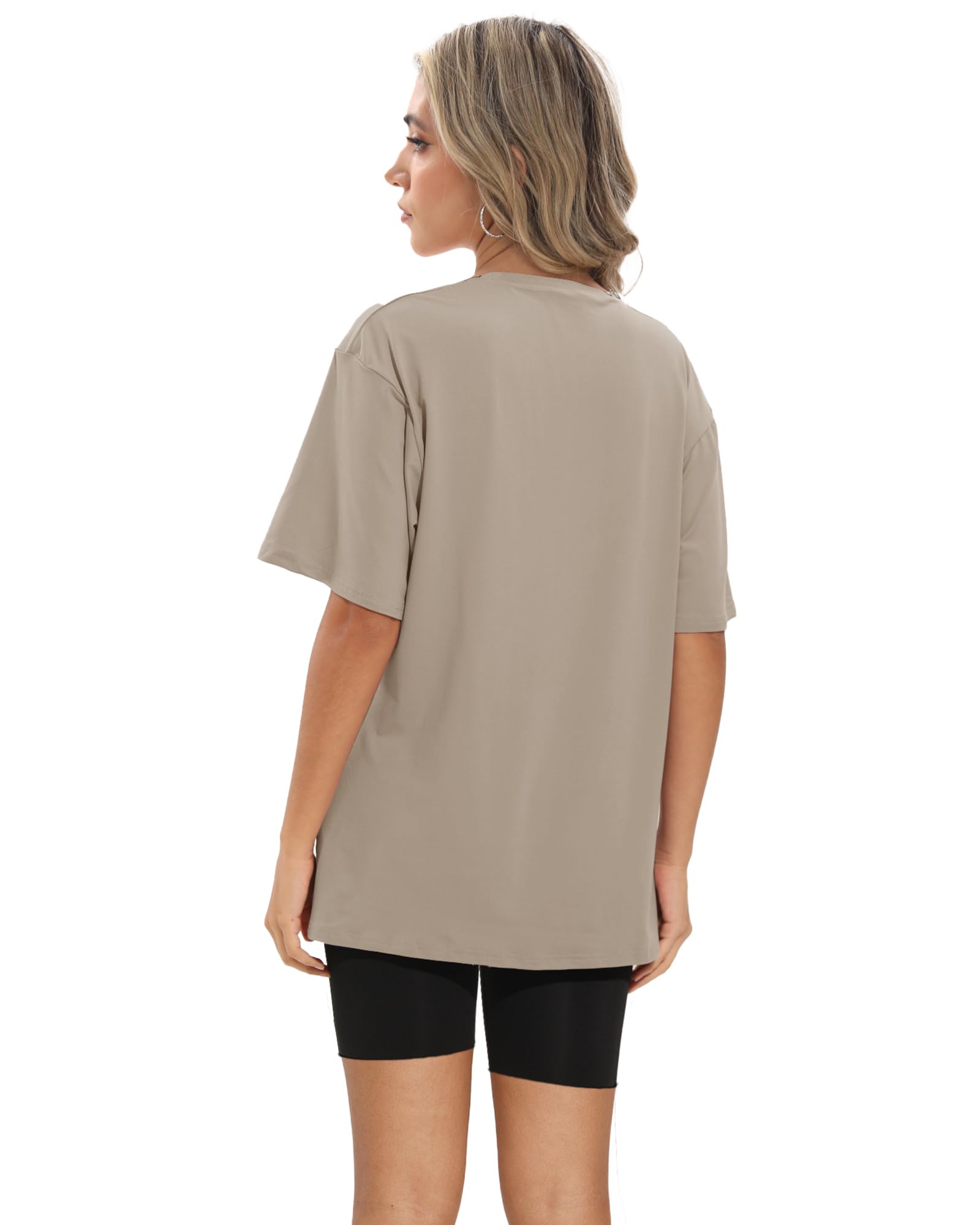 Kinglaman 4 Pack Oversized TShirts for Women Drop Shoulders Dry Fit Tops | Baggy quick dry crew neck tops, trendy oversized plus size gym & lounge tees