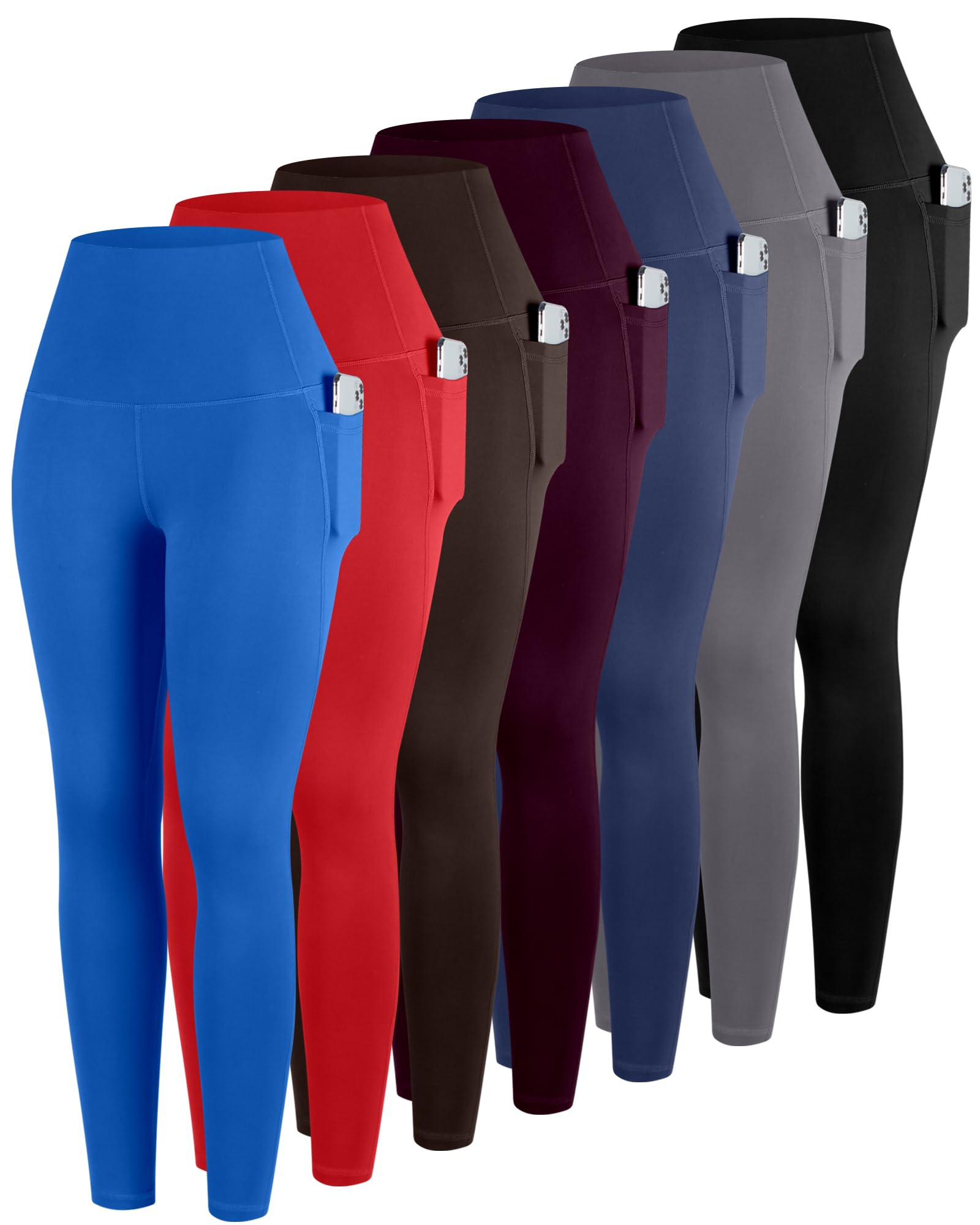 ATHVOTAR Leggings with Pockets for Women, 7 Packs High Waisted Workout Tummy Control Yoga Pants