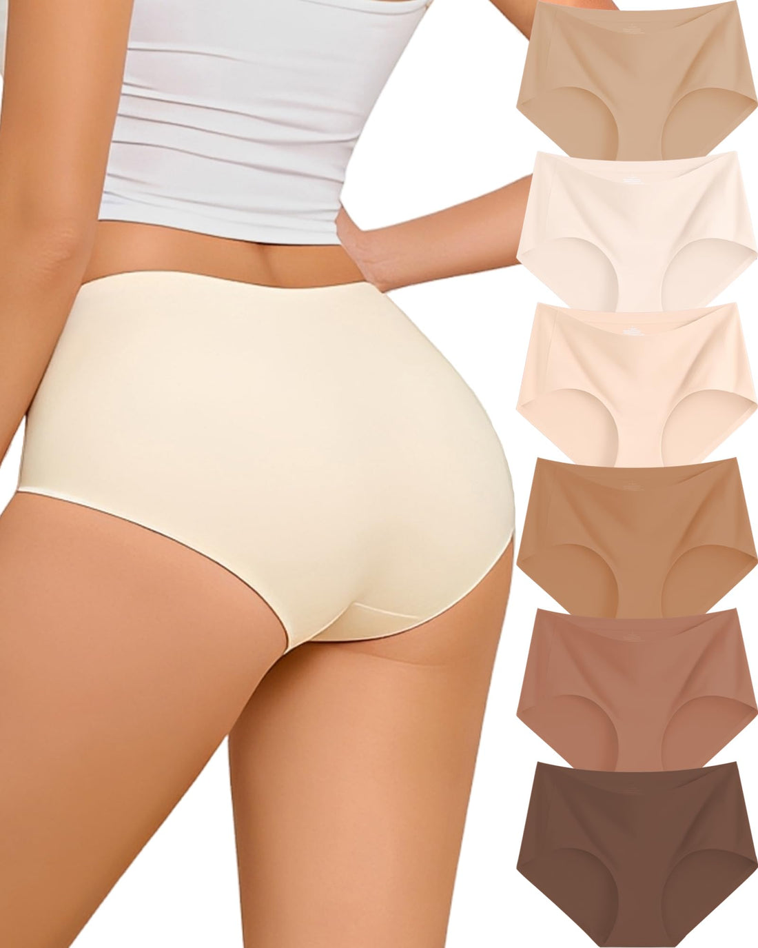 FINETOO 6 Pack Womens Seamless Underwear Full Coverage No Show Hipster Panties Sexy Stretchy Invisible Briefs Bikini Lingerie