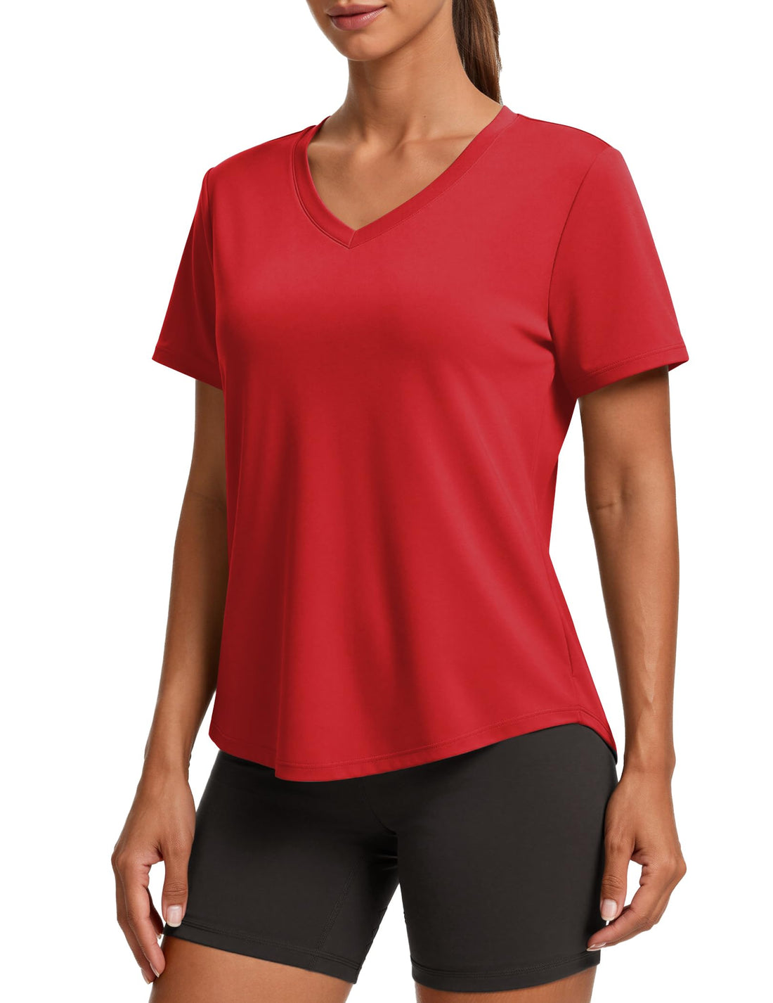 PINSPARK Soft Workout Tops for Women Short Sleeve V Neck Moisture Wicking UPF 50+ Sun Protection Quick Dry Gym Shirts
