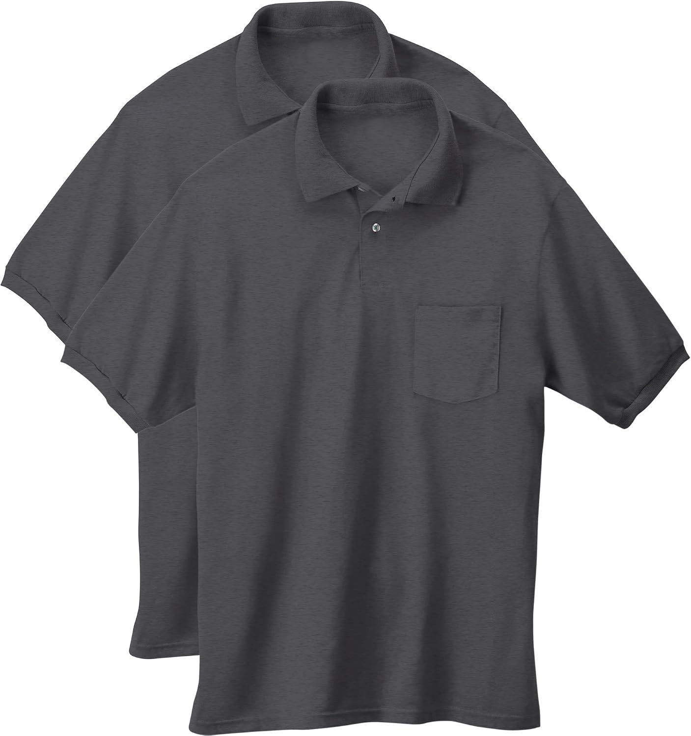 Hanes Men's Short-Sleeve Jersey Pocket Polo (Pack of 2), Charcoal Heather, 2X Large