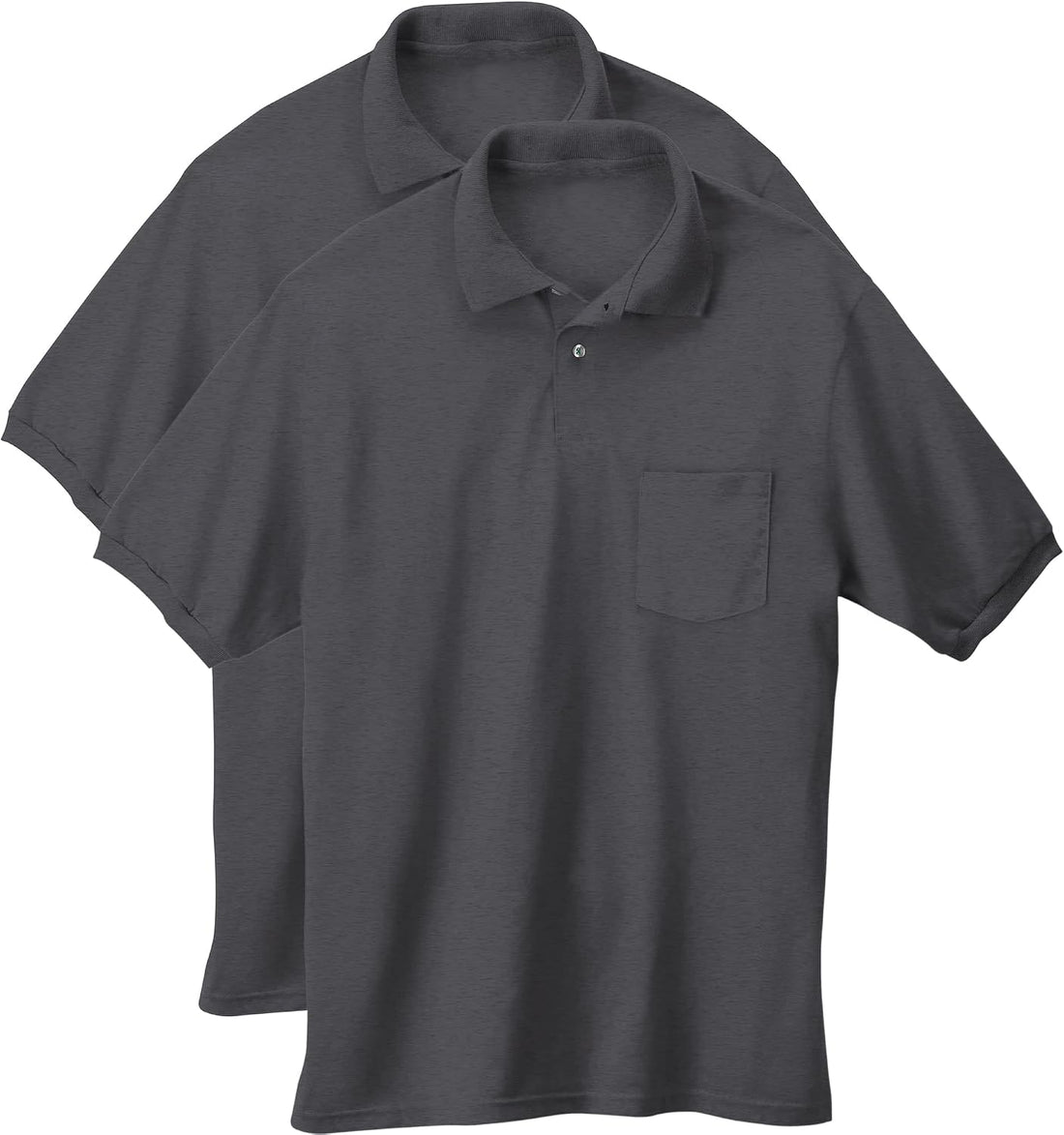 Hanes Men's Short-Sleeve Jersey Pocket Polo (Pack of 2), Charcoal Heather, 2X Large