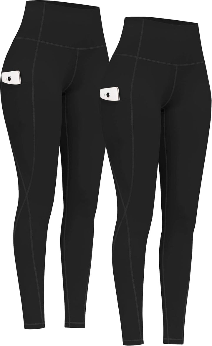 PHISOCKAT 2 Pack High Waist Yoga Pants with Pockets Tummy Control Leggings | Compression Leggings For Women,Non See-Through,4 Way Stretch,Breathable Fabric, Workout Leggings
