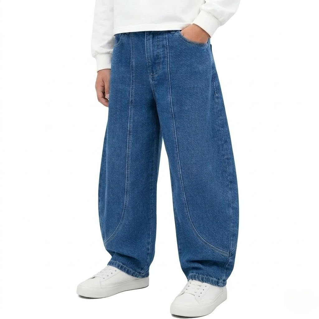 Baggy Jeans for Boys Cargo Jeans, Mid Rise Elastic Waist Multi-Pockets Denim Pants School Streetwear Size 8-12