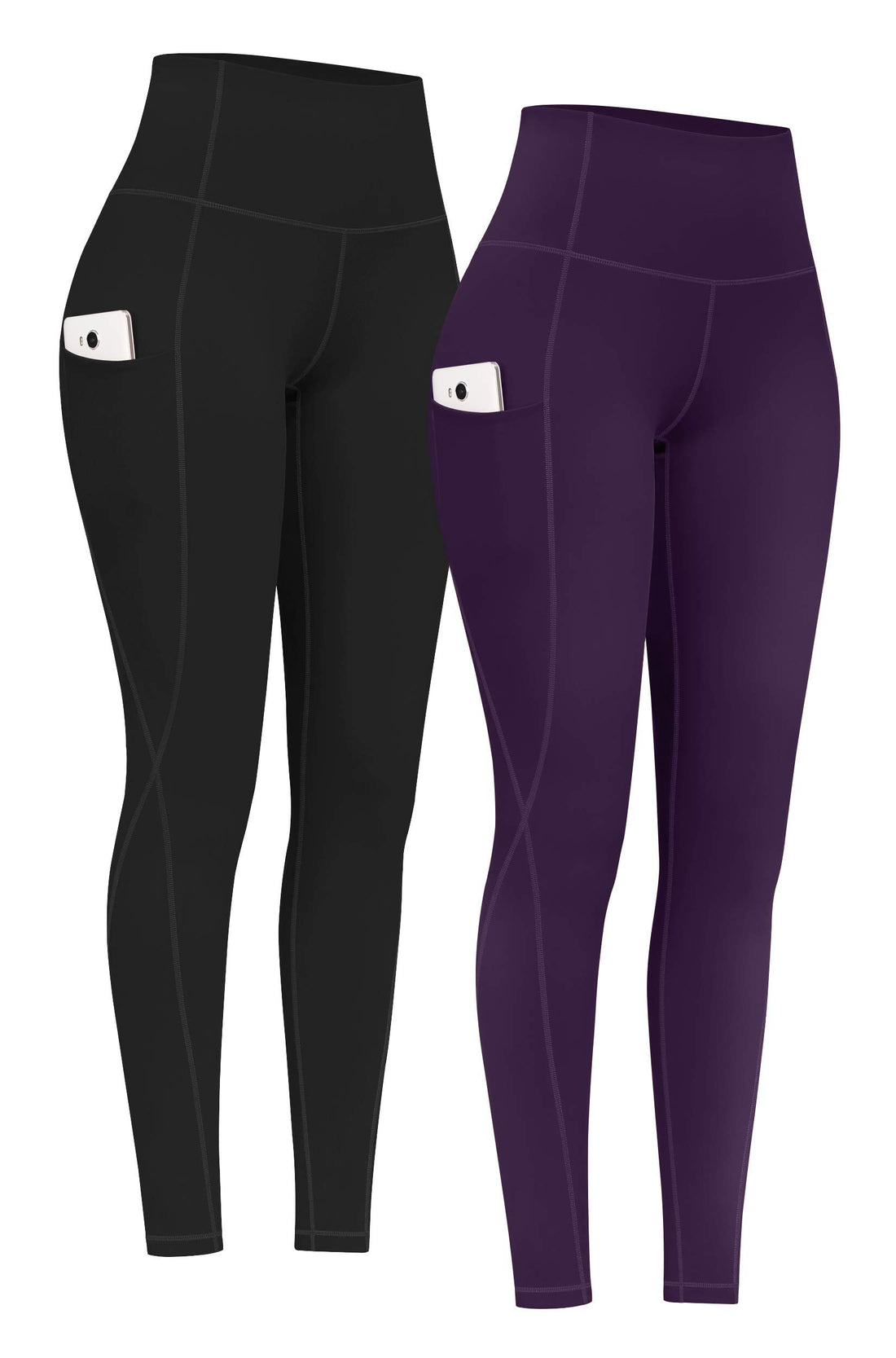 PHISOCKAT 2 Pack High Waist Yoga Pants with Pockets Tummy Control Leggings | Compression Leggings For Women,Non See-Through,4 Way Stretch,Breathable Fabric, Workout Leggings