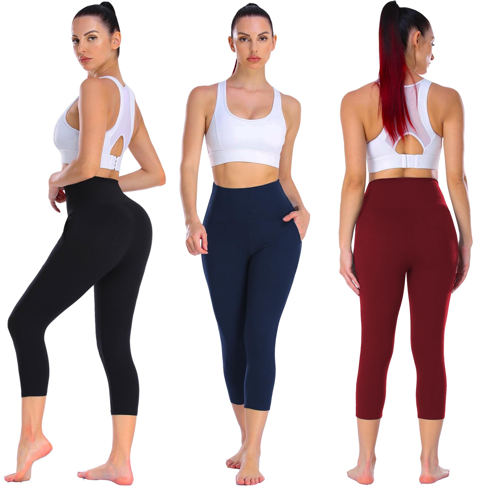 NEW YOUNG 3 Pack Leggings with Pockets for Women,High Waisted Tummy Control Workout Yoga Pants