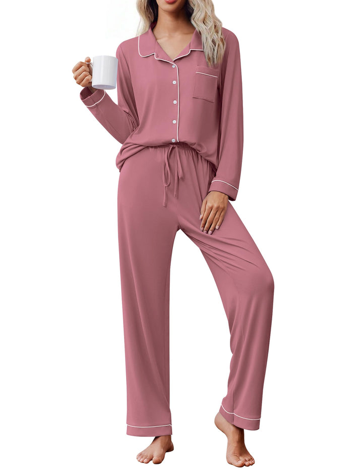 Ekouaer Women's Pajama Set Long Sleeve Lounge Set Soft Button Down Pjs