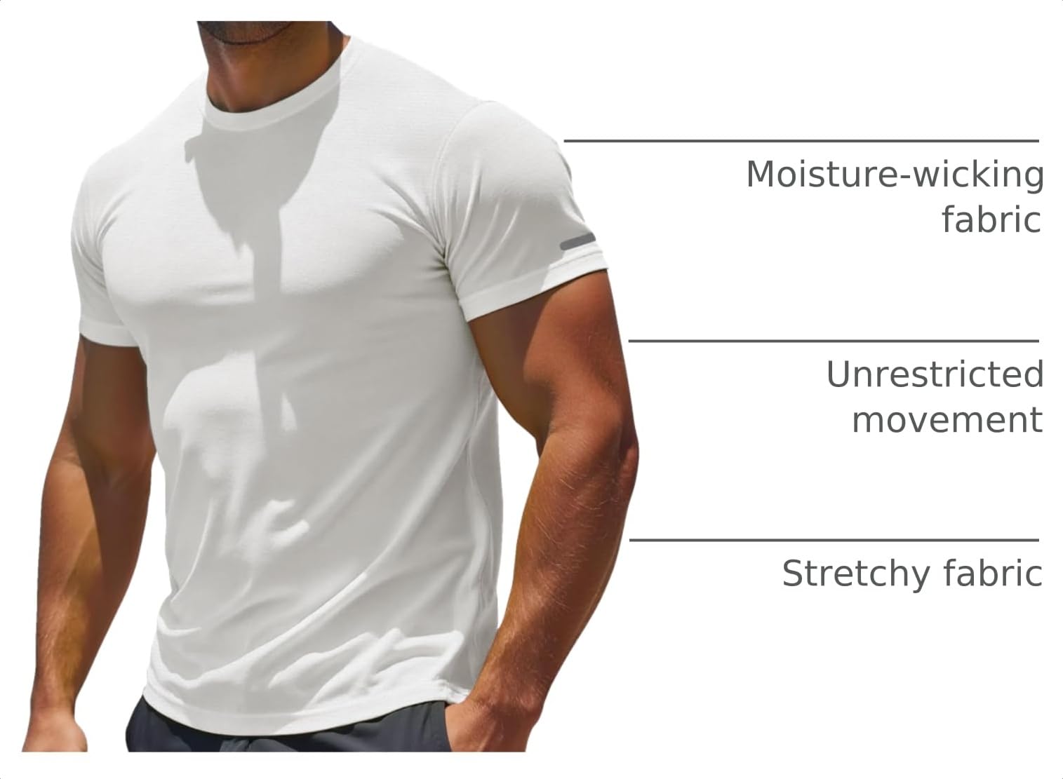 Workout Shirts Men Moisture Wicking Quick Dry Running Short Sleeve | Breathable high elasticity gym activewear tee durable lightweight athletic fit performance tshirt