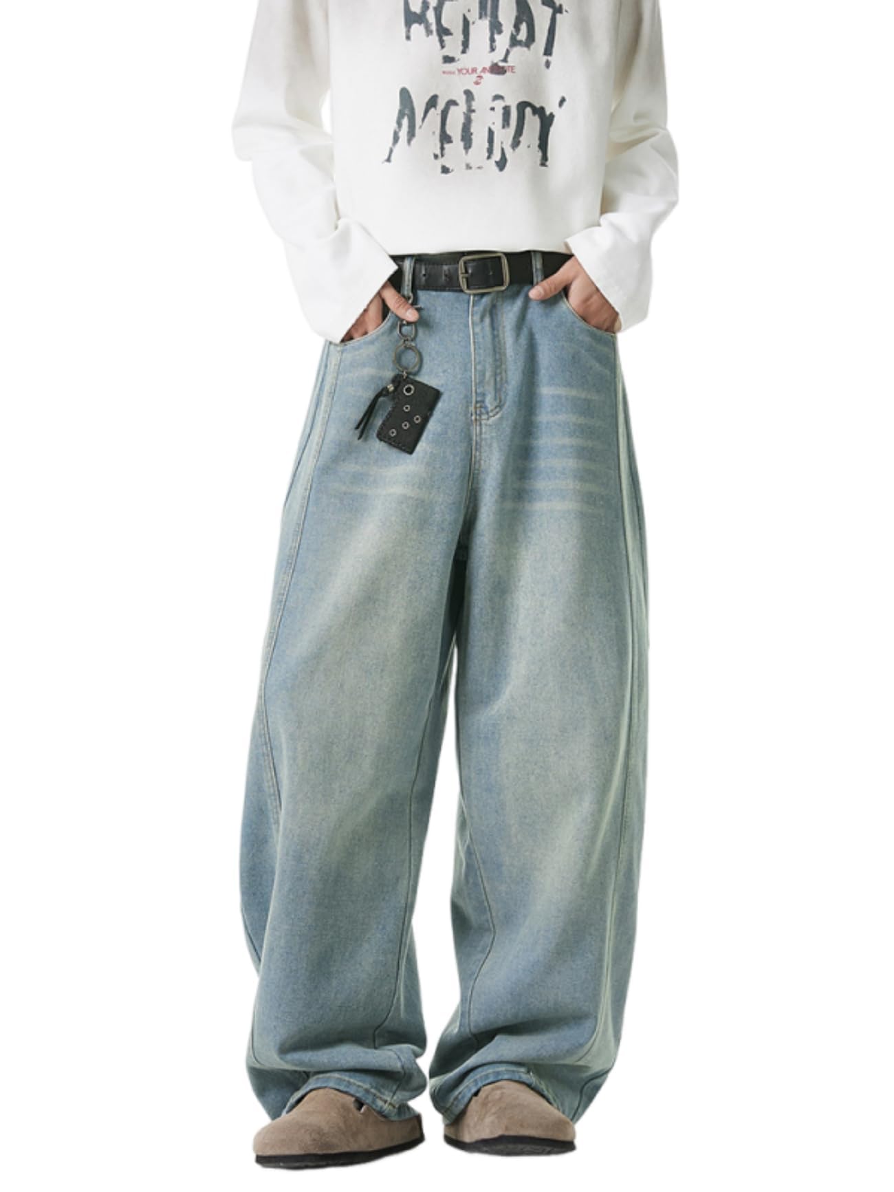 Baggy Hip Hop Jeans for Men Wide Leg Skater Denim Pants Casual Loose Fit Long Trousers