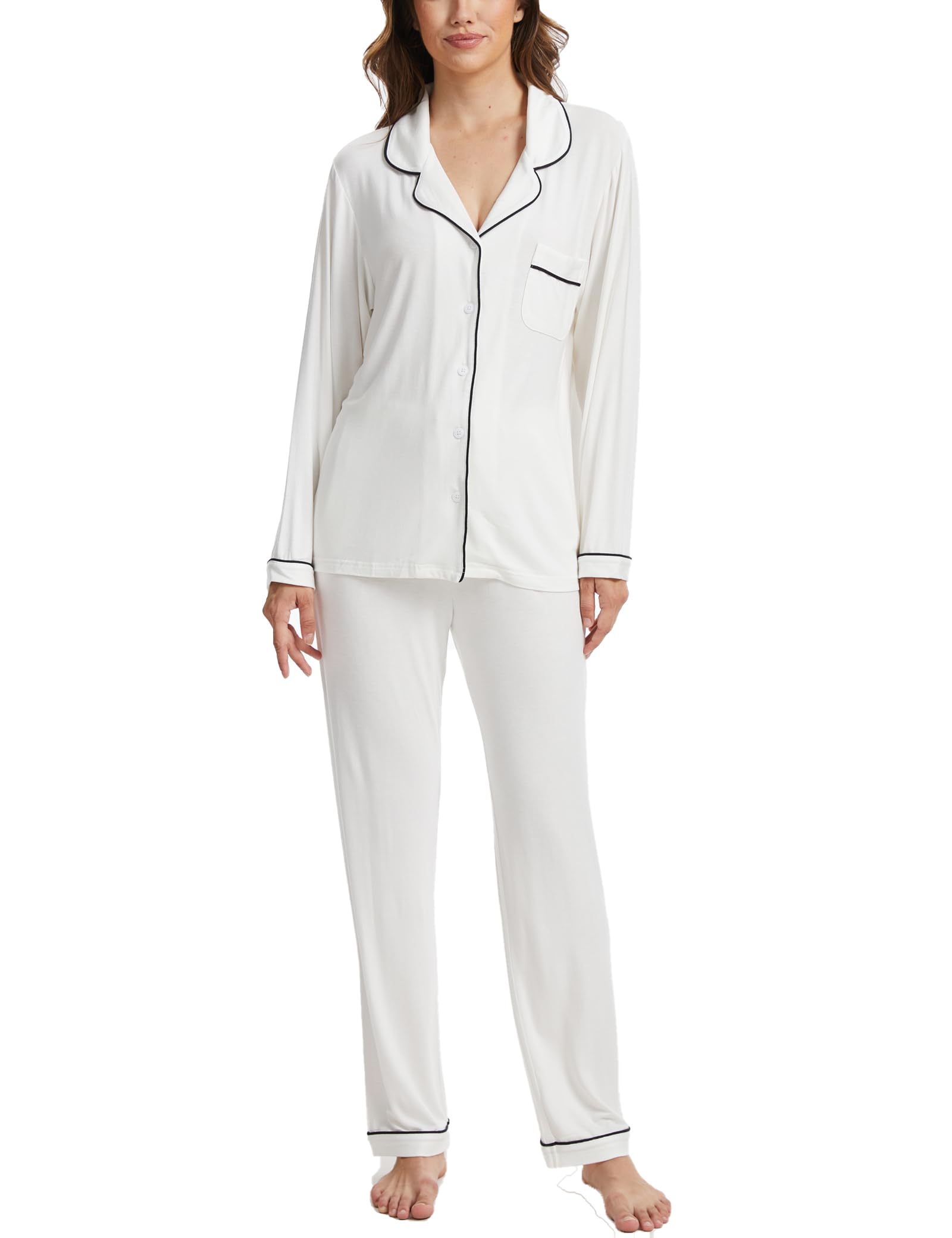 Button Up Pajamas for Women Long Sleeve Sleepwear Soft Loungewear Ladies Pjs Set XS-XXL
