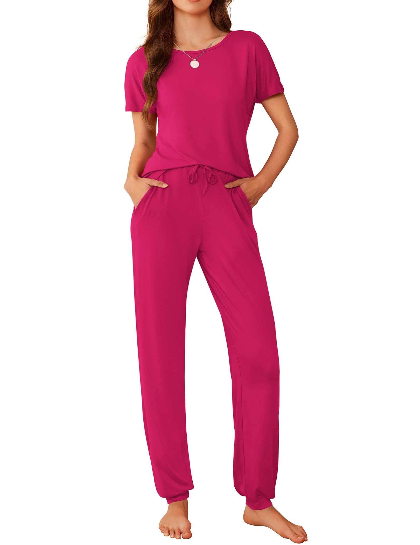 Ekouaer Pajamas for Womens Set Soft 2 Piece Loungewear with Jogger Pants