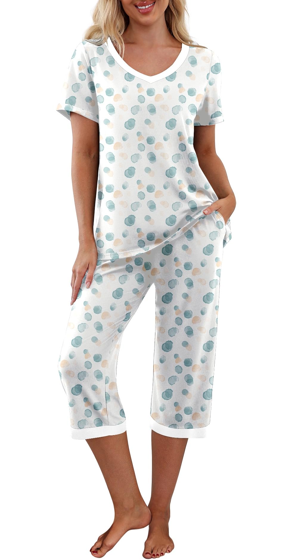 PrinStory Womens Pajama Sets Capri Pjs Soft Lounge Sets S-4XL