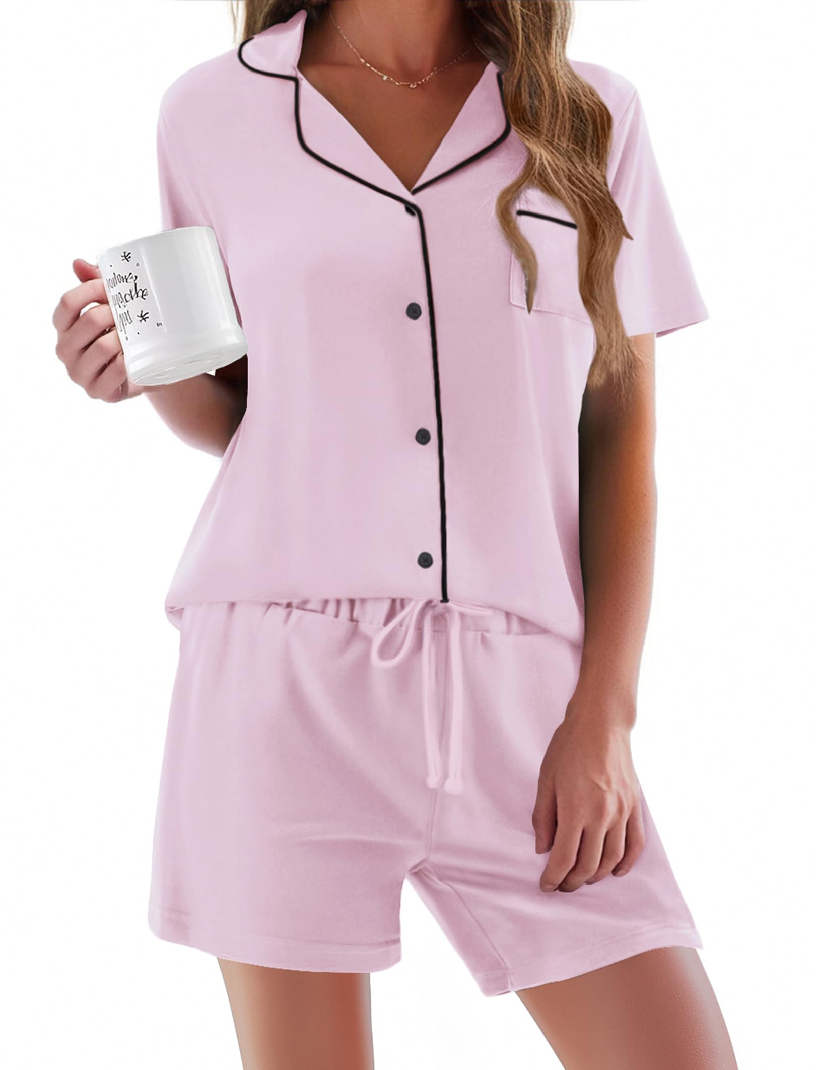 Ekouaer Pajamas Set for Women Short Sleeve Sleepwear Button Down Pj XS-XXXL