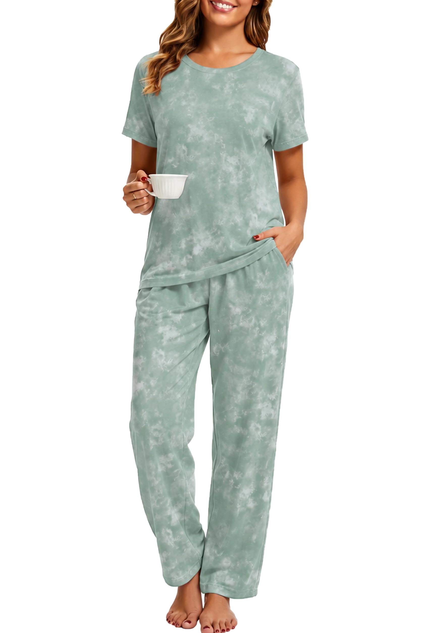 2 Piece Pjs Set For Womens Pajamas Lounge Set Long Sleeve Joggers Pants Sleepwear with Pockets
