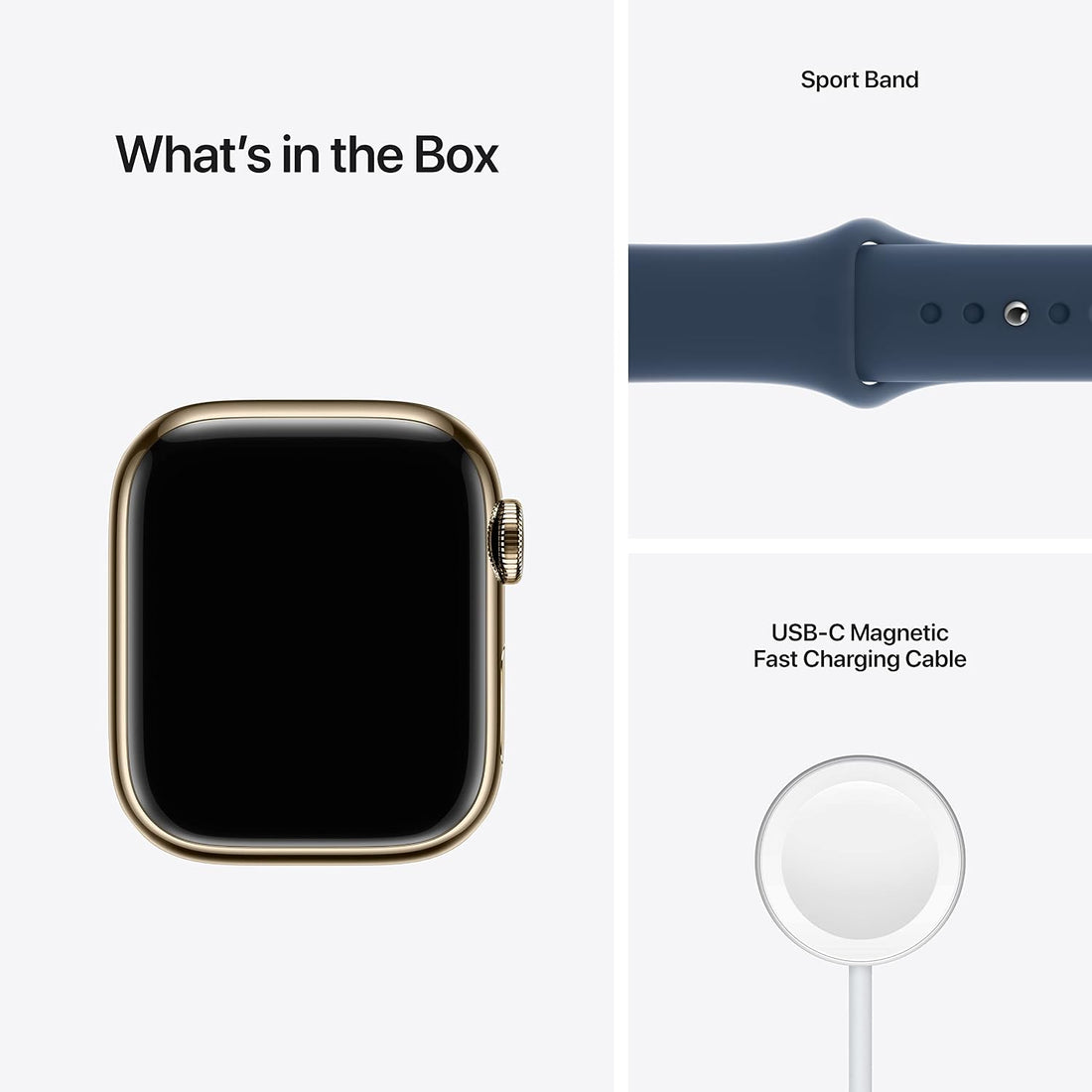 Apple Watch Series 7 [GPS + Cellular 41mm] Smart Watch w/ Gold Stainless Steel Case with Abyss Blue Sport Band (Renewed)