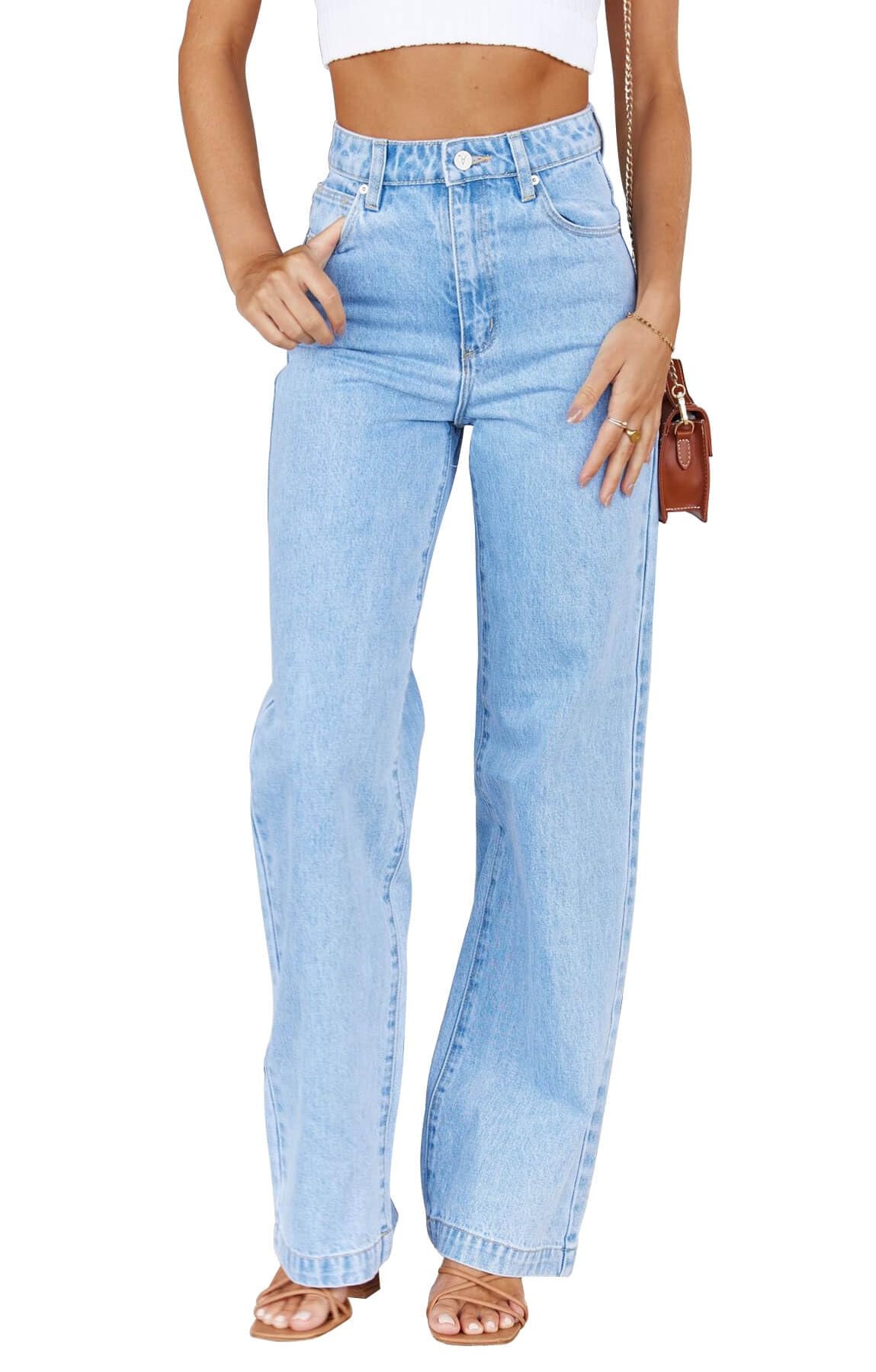 Cicy Bell Women's High Waisted Petite Jeans Boyfriend Baggy Straight Leg Casual Denim Pants with Pockets