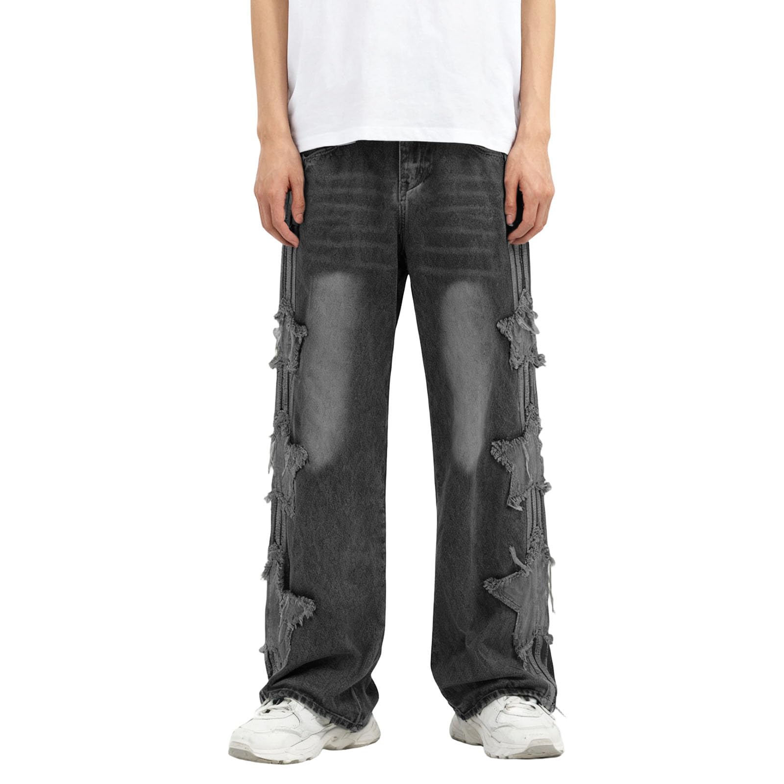 Mens Baggy Jeans Y2k Wide Leg Loose Fit Jeans Streetwear Denim Washed Hip Hop Pants
