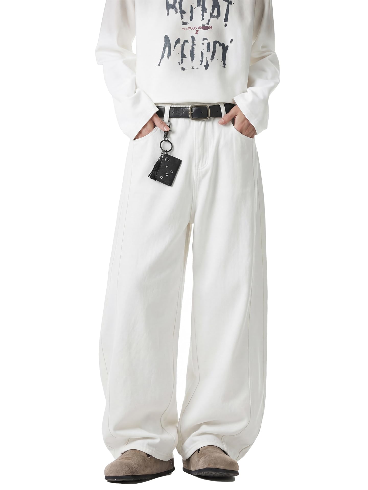 Baggy Hip Hop Jeans for Men Wide Leg Skater Denim Pants Casual Loose Fit Long Trousers
