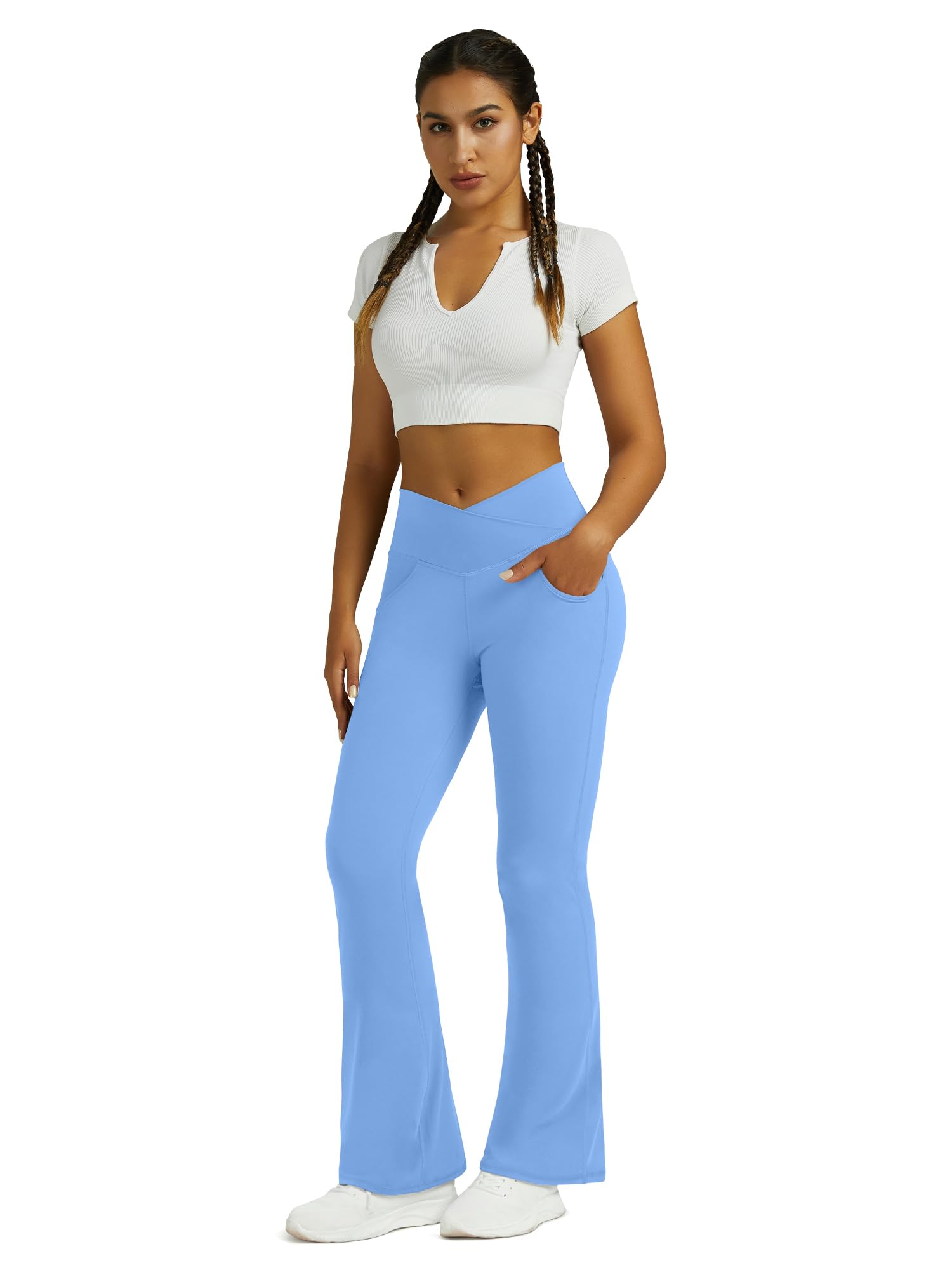 Flare Leggings for Women Yoga Pants with Pockets High Waisted Crossover Flare Leggings Bootcut Casual Yoga Pants