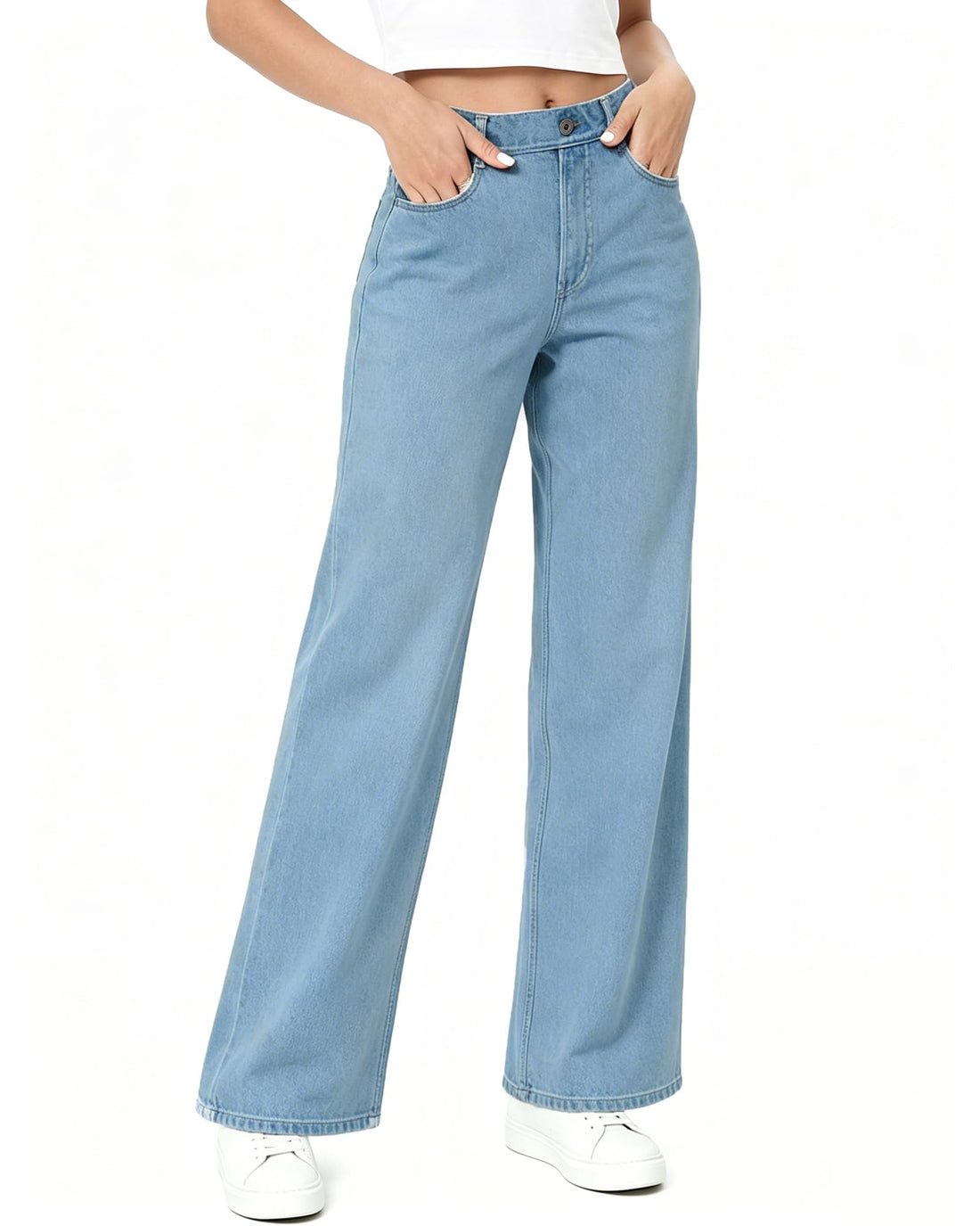 Pull On Jeans for Women Wide Leg High Waisted Stretch Baggy Jeans Casual Trendy Straight Denim Pants (with Plus Size)